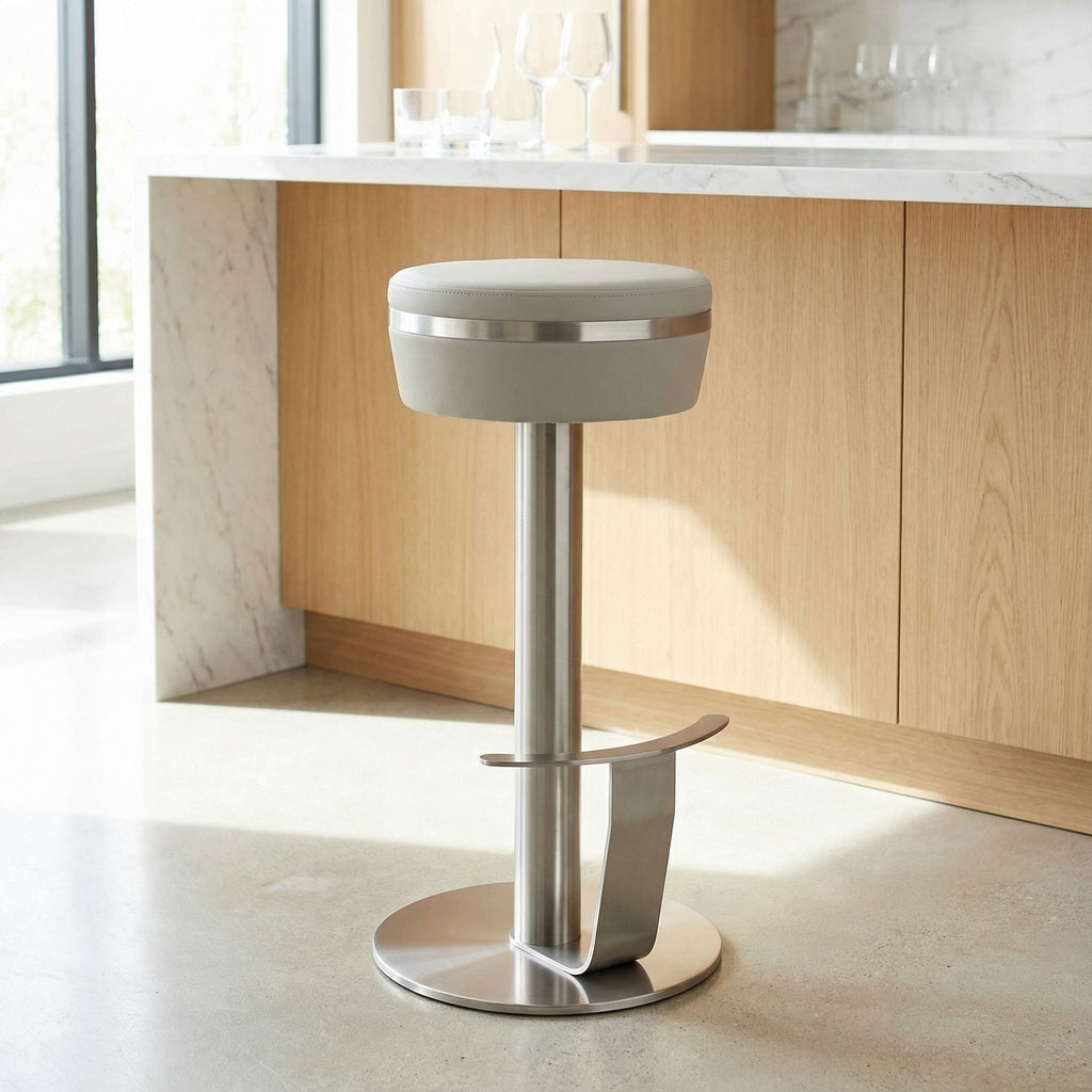 Hera Swivel Bar Height Stool in Heavy Stainless Steel, Light Grey