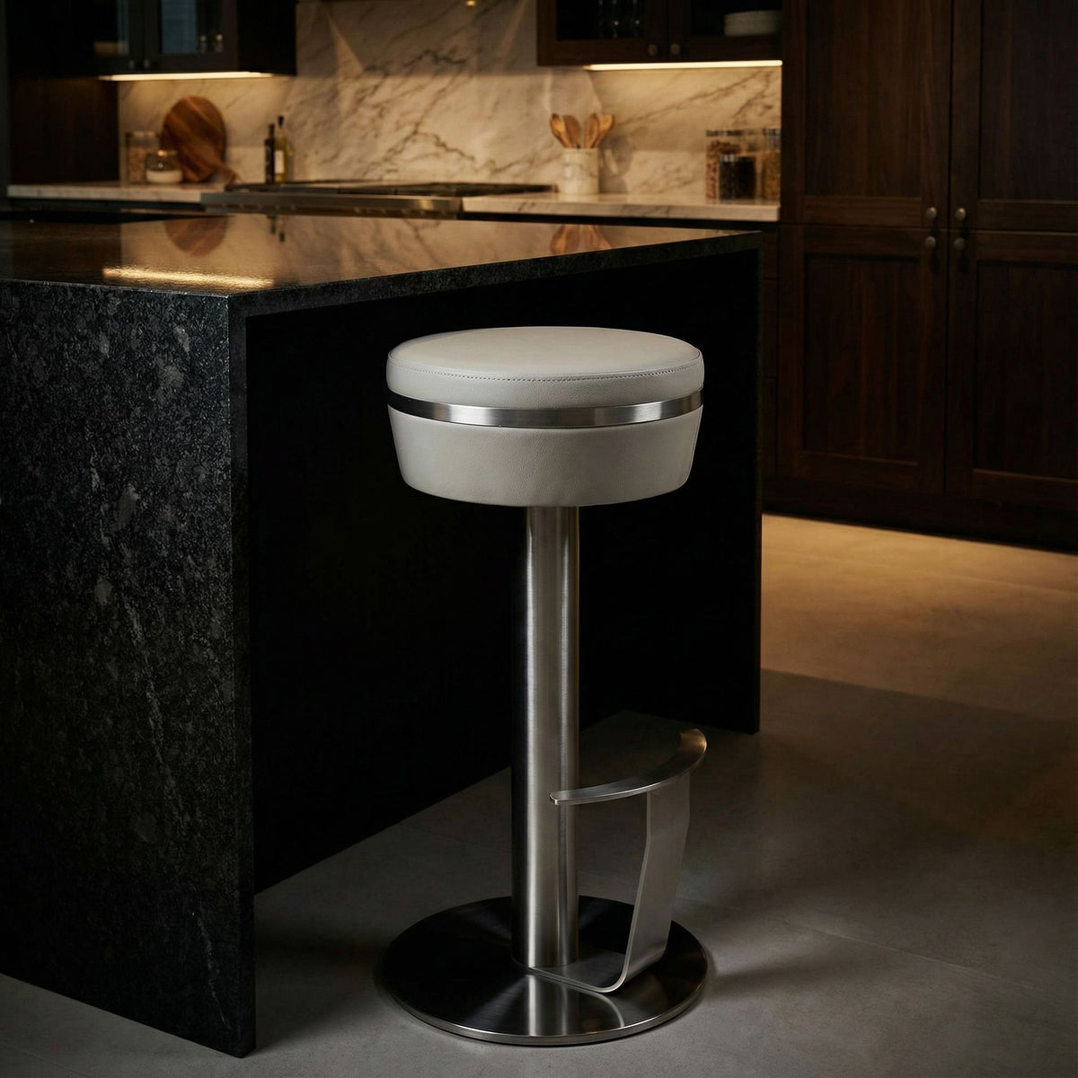 Hera Swivel Bar Height Stool in Heavy Stainless Steel, Light Grey