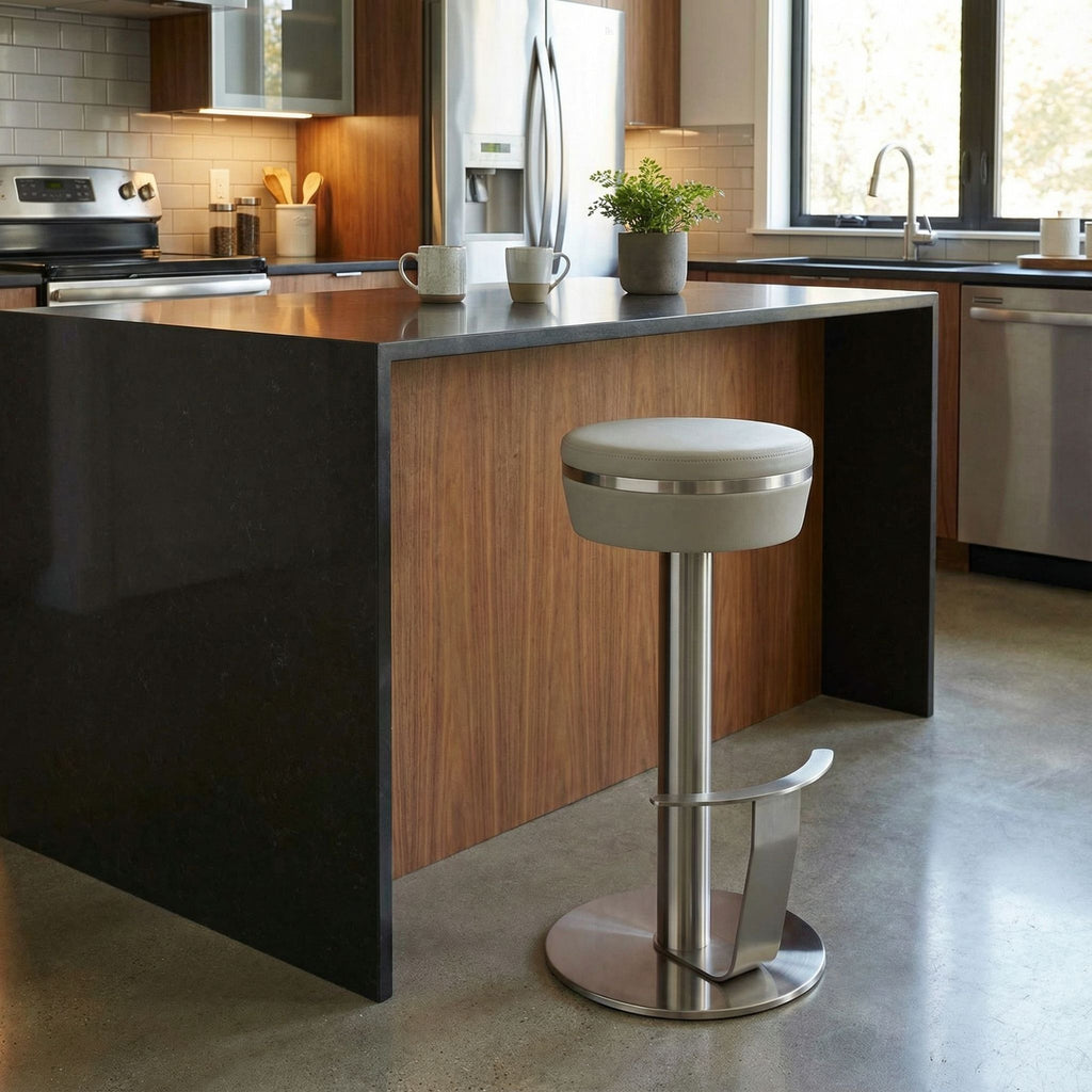 Hera Swivel Bar Height Stool in Heavy Stainless Steel, Light Grey