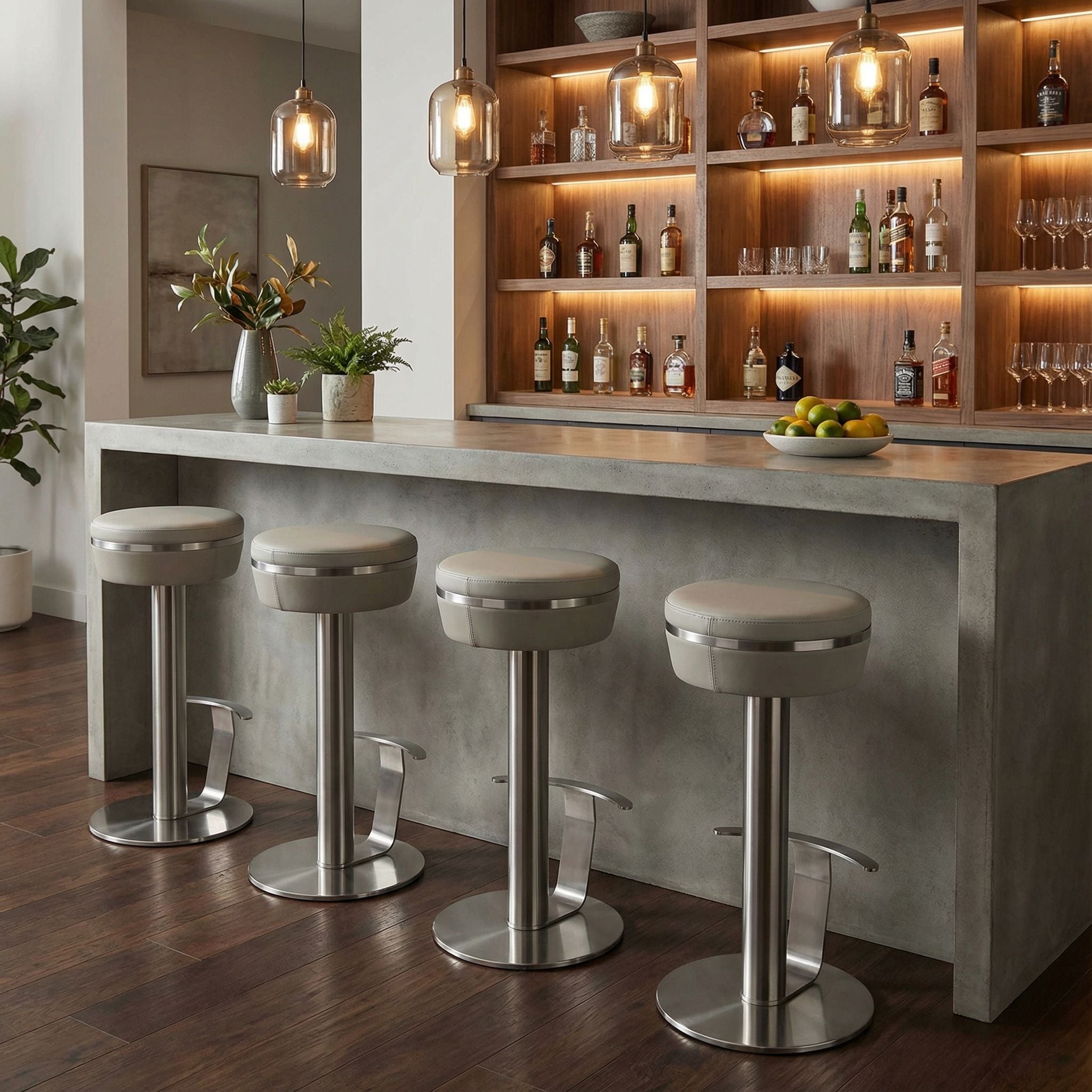 Hera Swivel Bar Height Stool in Heavy Stainless Steel, Light Grey