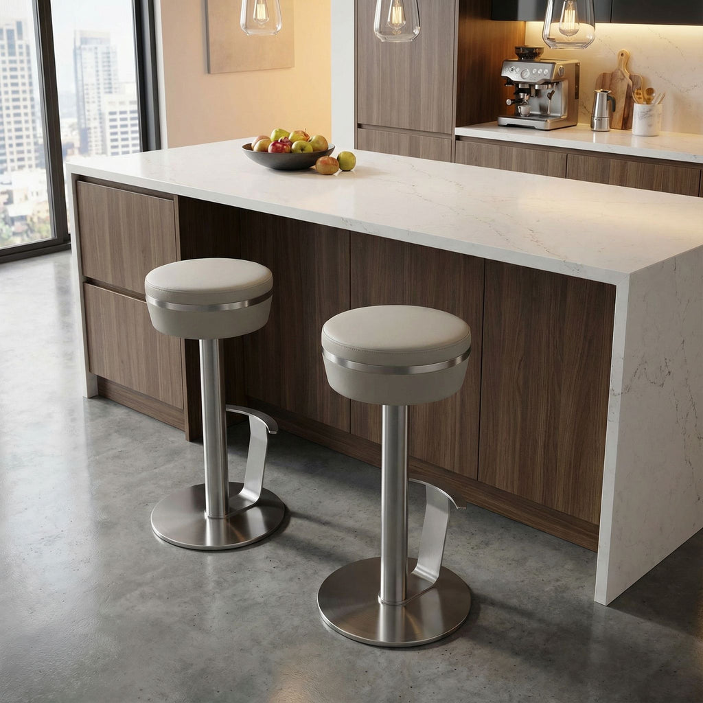 Hera Swivel Bar Height Stool in Heavy Stainless Steel, Light Grey