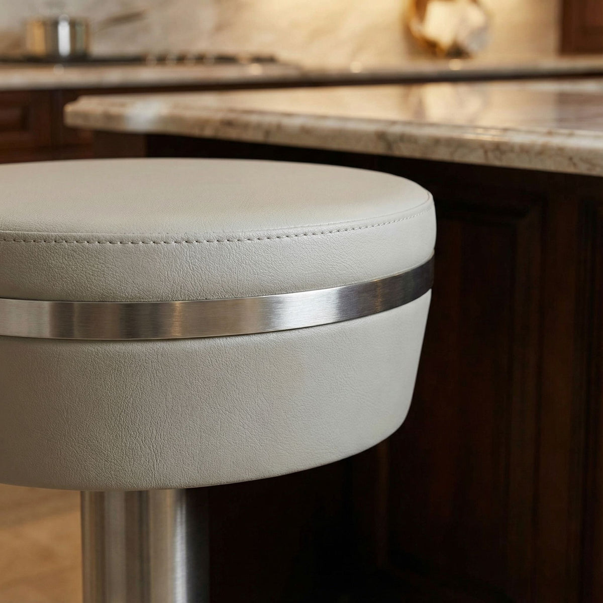 Hera Swivel Bar Height Stool in Heavy Stainless Steel, Light Grey