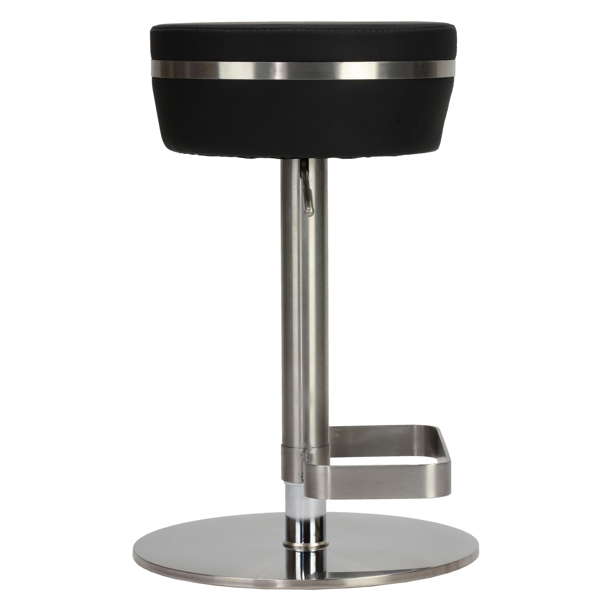 Athena Premium Adjustable Swivel Backless Round Barstool in Brushed Stainless Steel with Heavy Solid Base, Black
