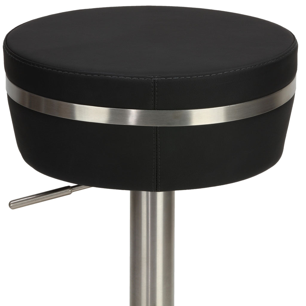 Athena Premium Adjustable Swivel Backless Round Barstool in Brushed Stainless Steel with Heavy Solid Base, Black