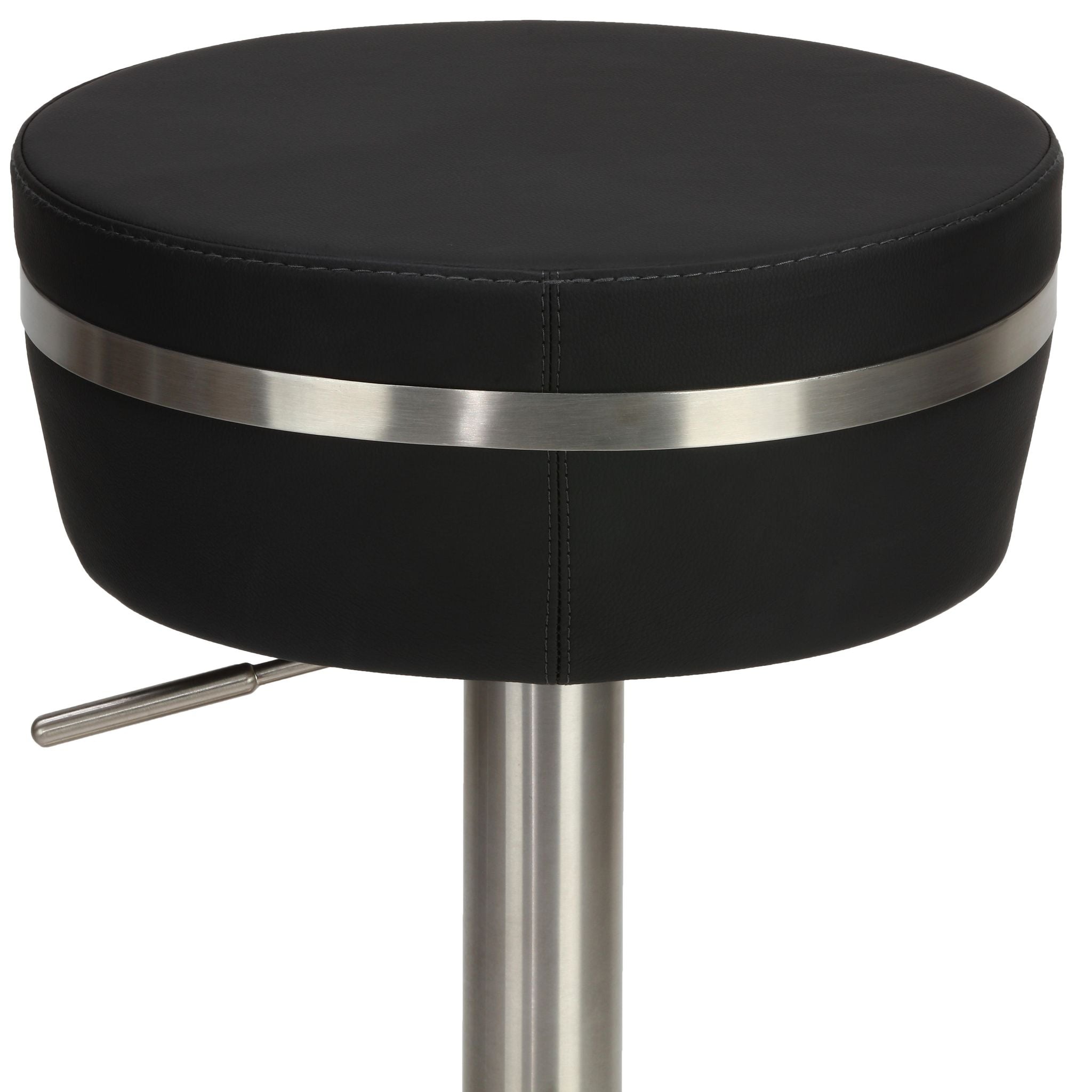 Athena Premium Adjustable Swivel Backless Round Barstool in Brushed Stainless Steel with Heavy Solid Base, Black