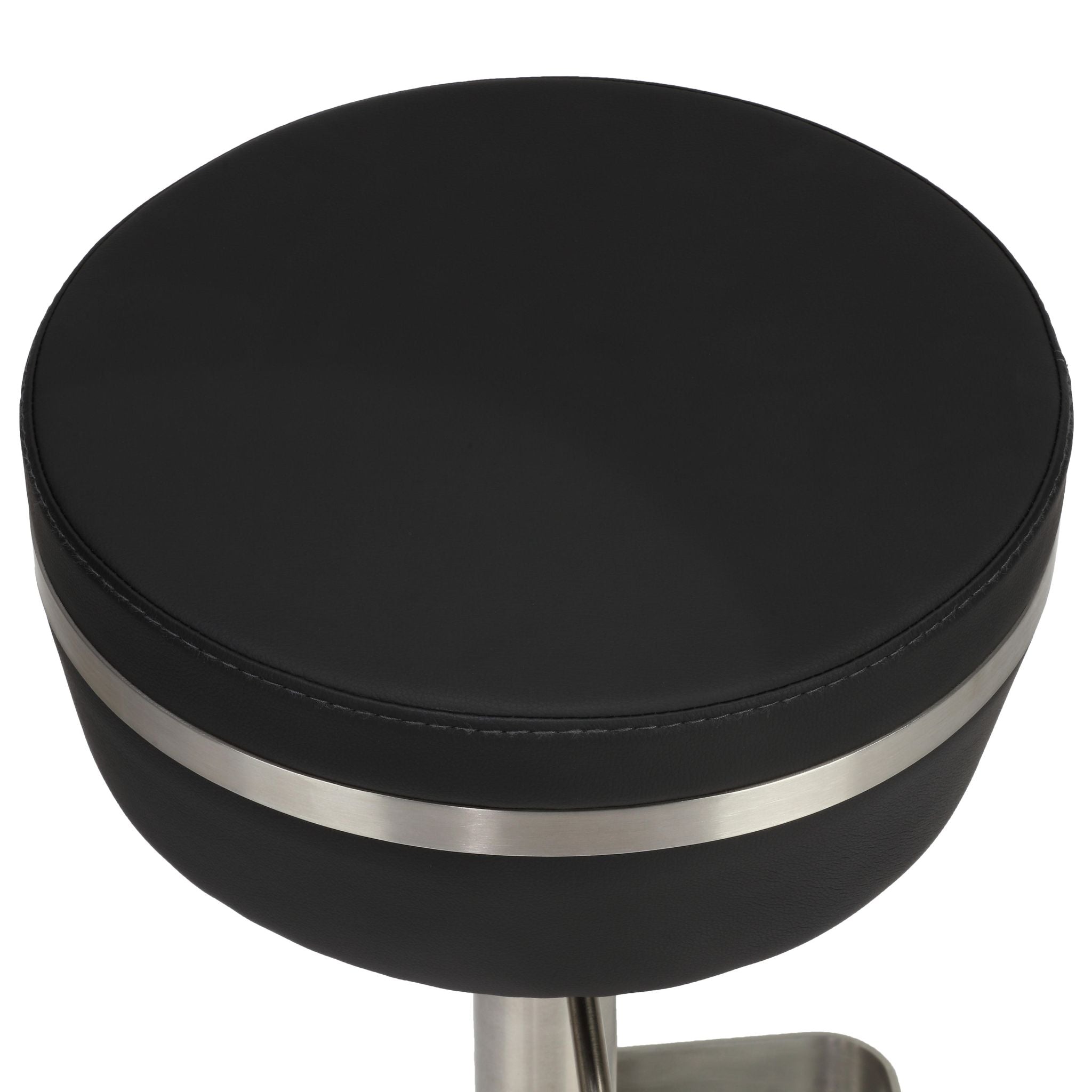 Athena Premium Adjustable Swivel Backless Round Barstool in Brushed Stainless Steel with Heavy Solid Base, Black