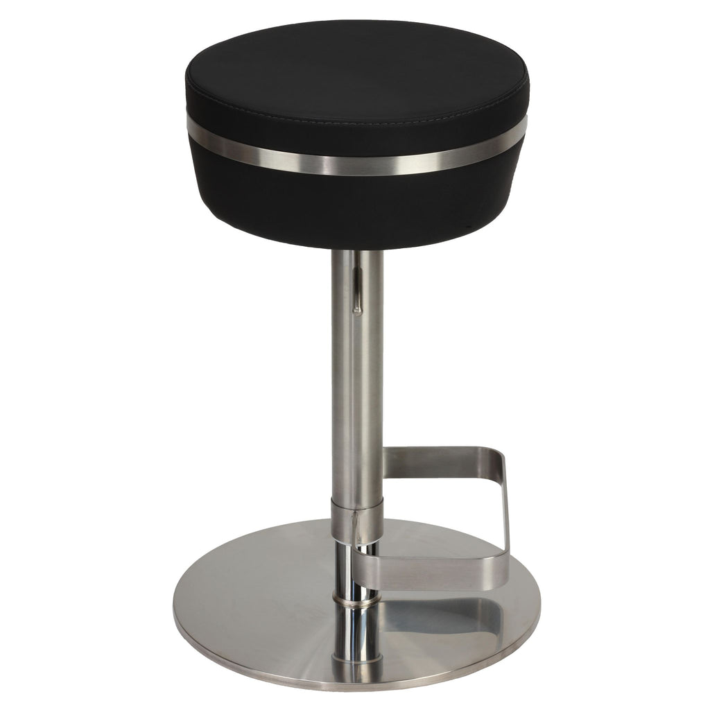 Athena Premium Adjustable Swivel Backless Round Barstool in Brushed Stainless Steel with Heavy Solid Base, Black