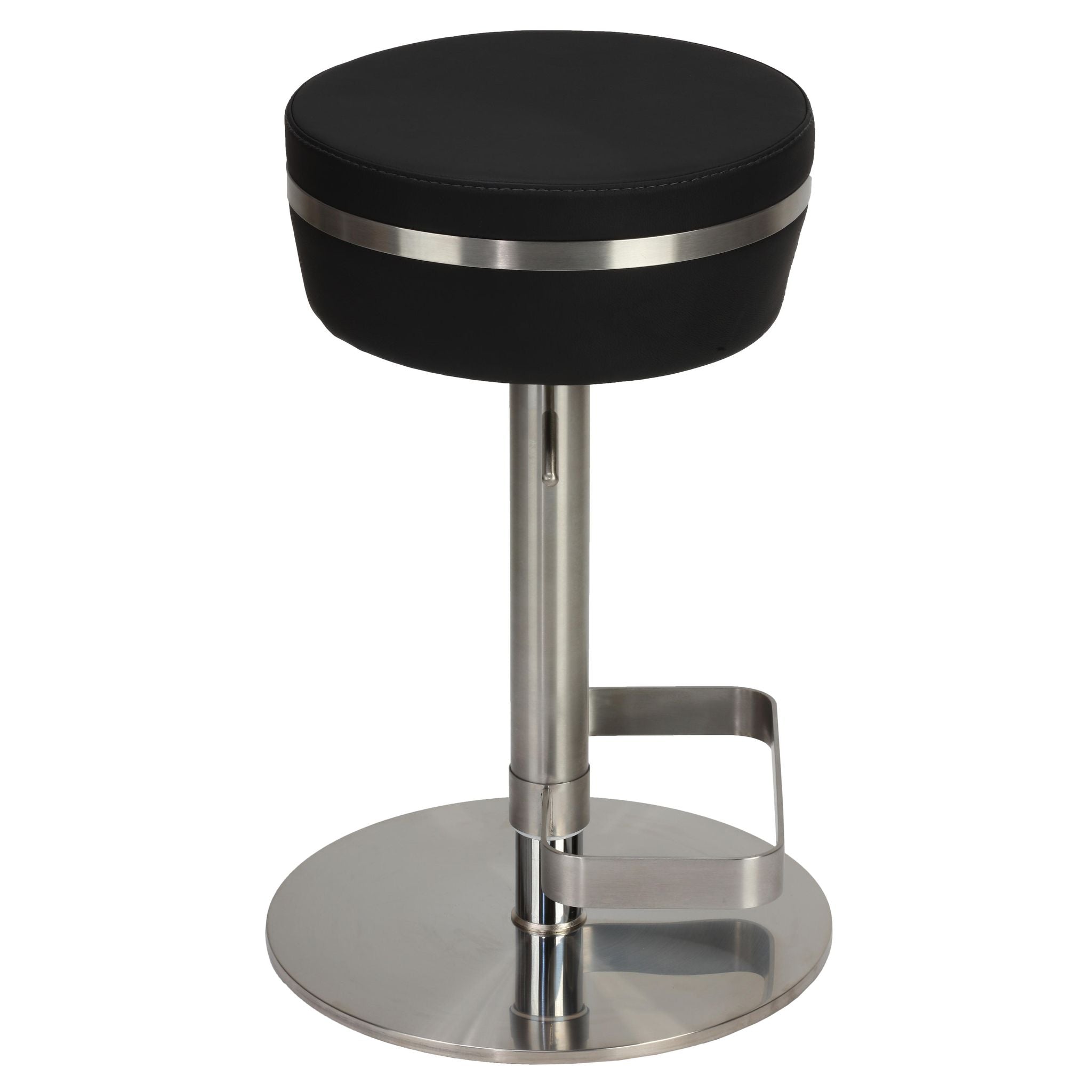 Athena Premium Adjustable Swivel Backless Round Barstool in Brushed Stainless Steel with Heavy Solid Base, Black