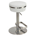 Athena Premium Adjustable Swivel Backless Round Barstool in Brushed Stainless Steel with Heavy Solid Base, Snow White