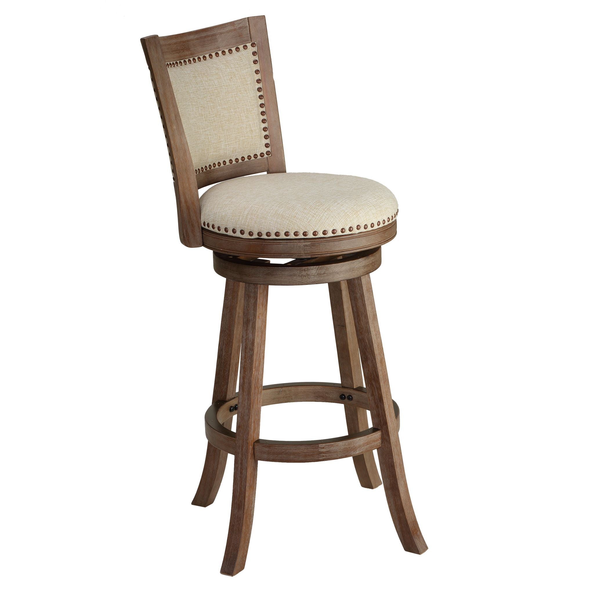 Marko Bar Stool Beige Fabric Swivel Seat with Padded Back, 29" Seat