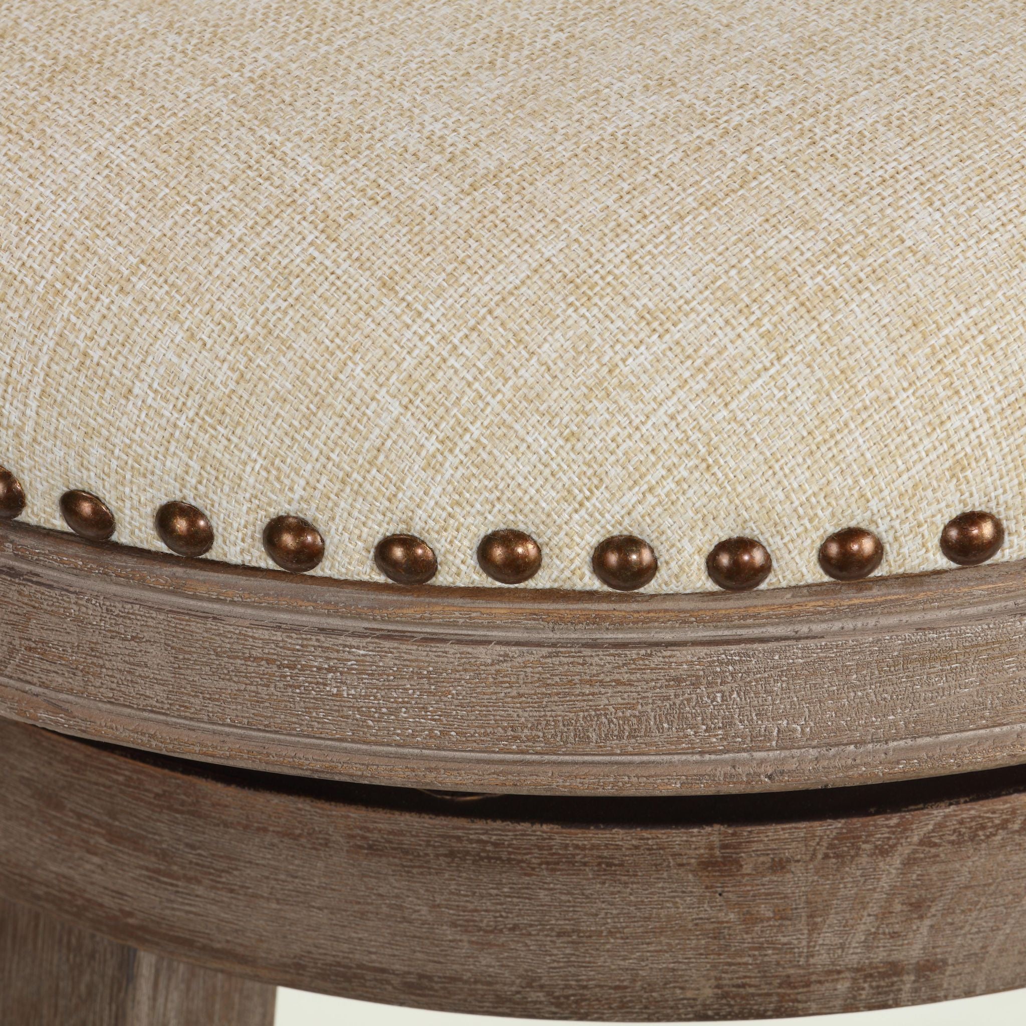 Piper Backless Swivel Bar Stool in Solid Wood and Beige Fabric, 30" H