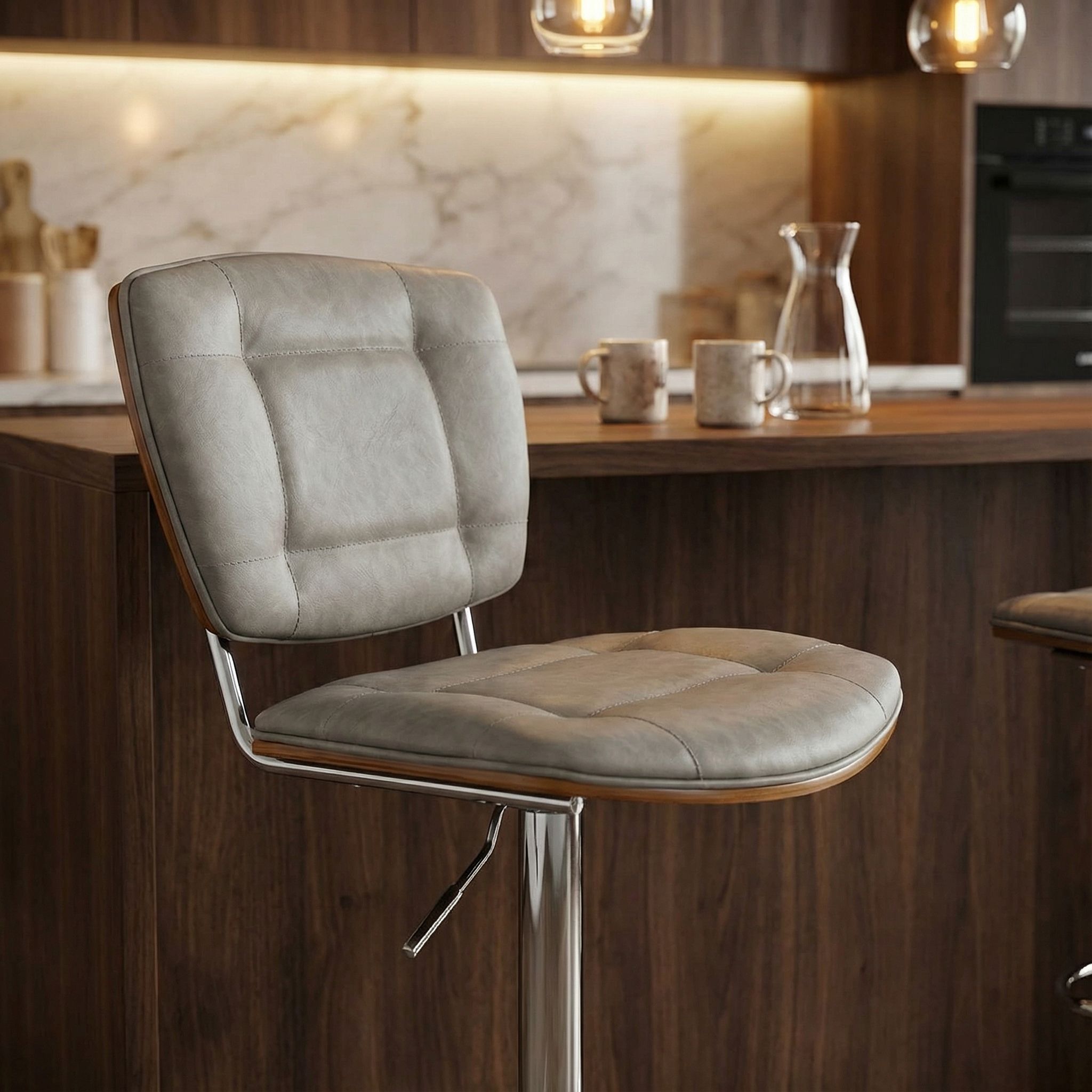 Carmen Adjustable Barstool or Counterstool, Antique Grey and Walnut Veneer