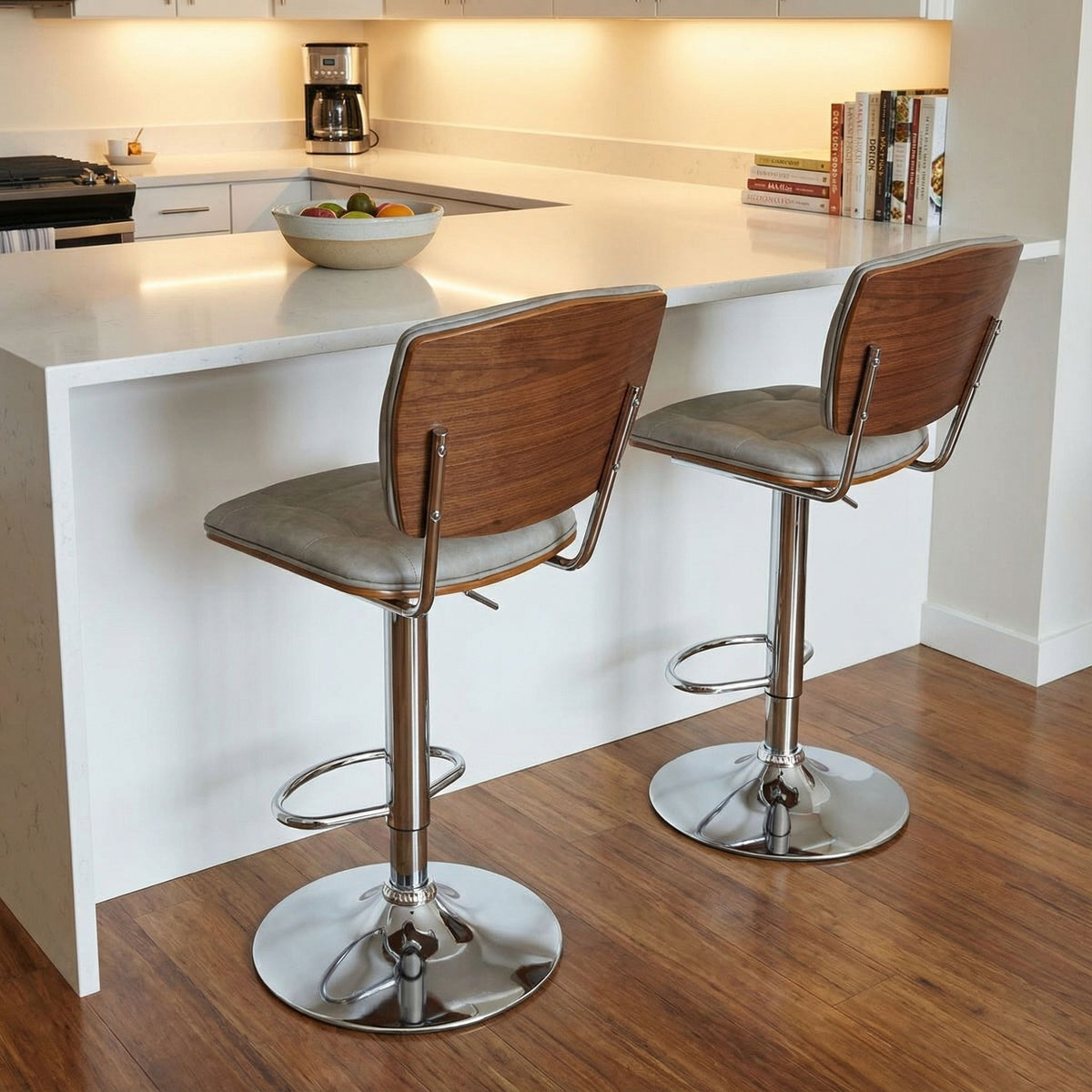 Carmen Adjustable Barstool or Counterstool, Antique Grey and Walnut Veneer