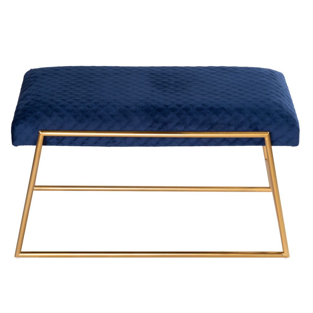 Neptune Bench Ottoman in Blue Fabric, Painted Gold Metal Base