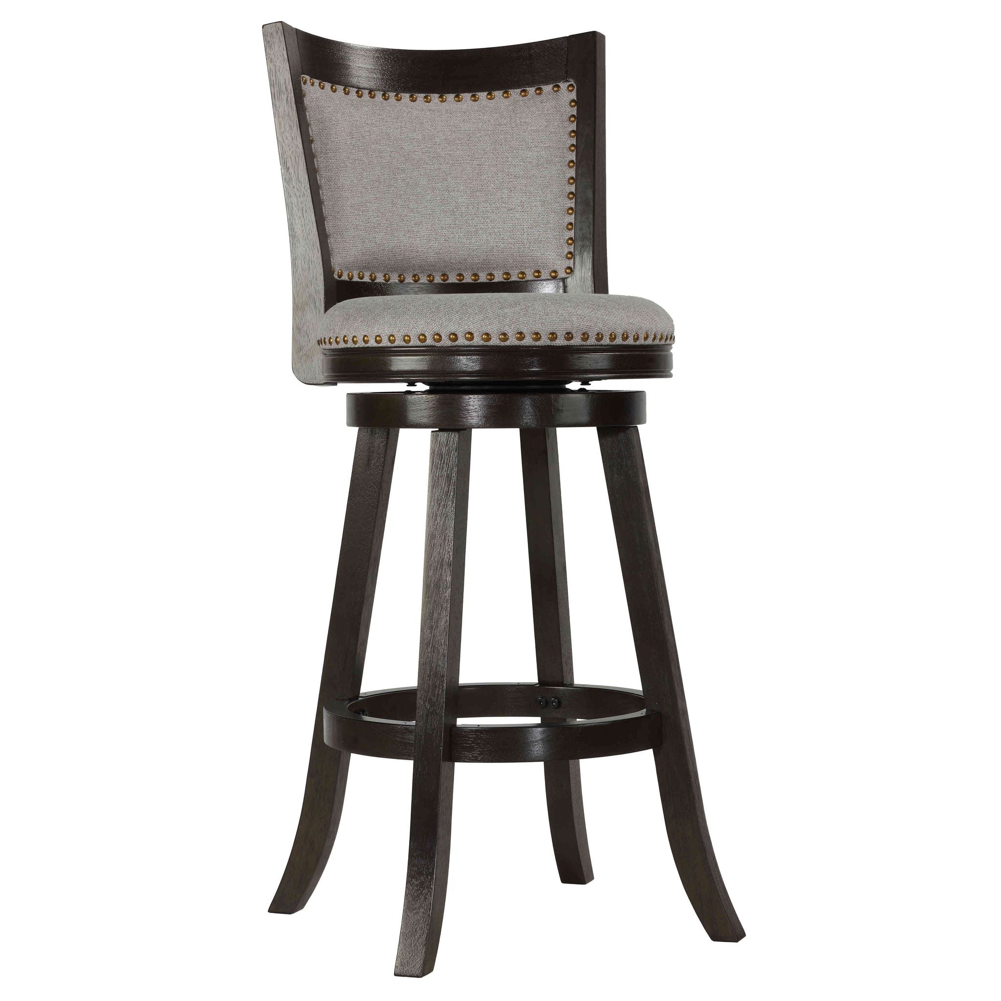 Ferne Solid Wood Swivel Barstool, 29" Gray Fabric