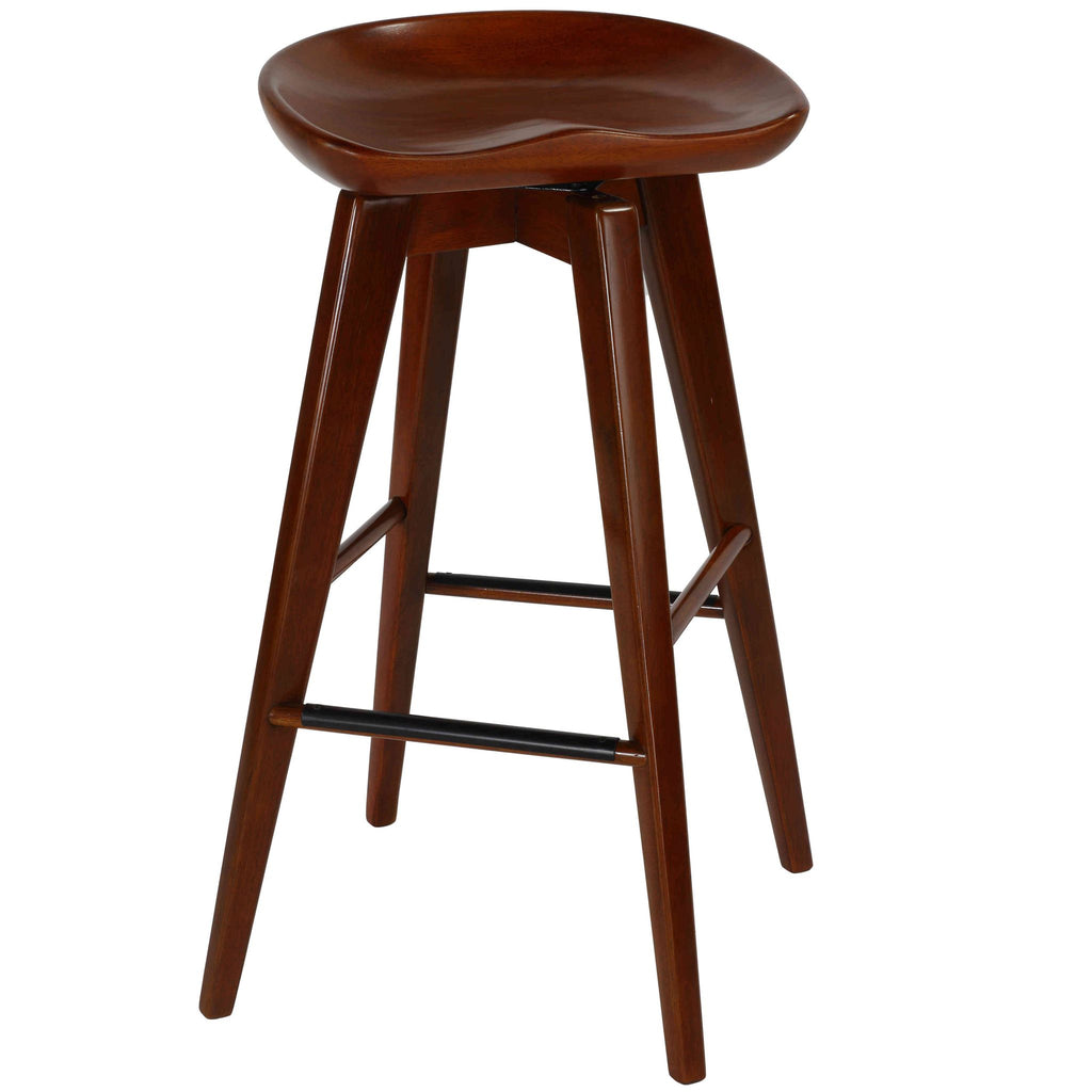 Cortesi Home Tiwi Backless Swivel Barstool in Solid Wood, 29" Walnut