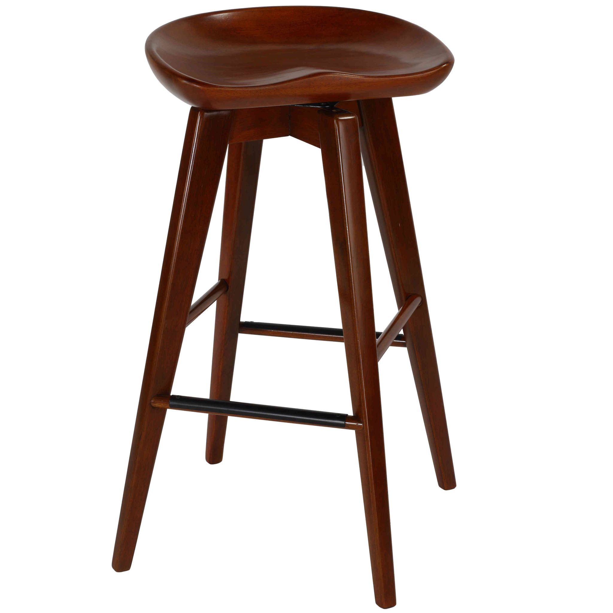 Cortesi Home Tiwi Backless Swivel Barstool in Solid Wood, 29" Walnut