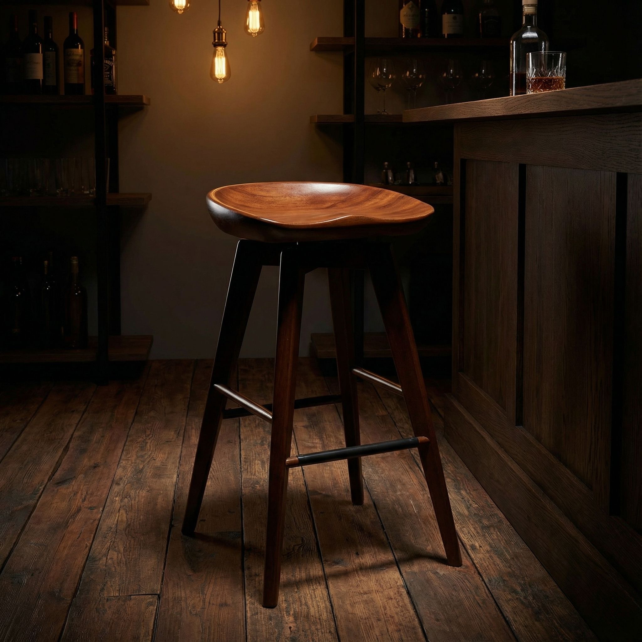 Cortesi Home Tiwi Backless Swivel Barstool in Solid Wood, 29" Walnut