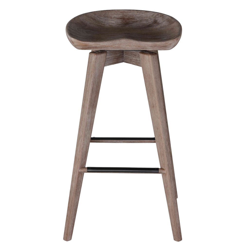 Tiwi Backless Swivel BarStool in Solid Wood, 29" Whitewash Gray