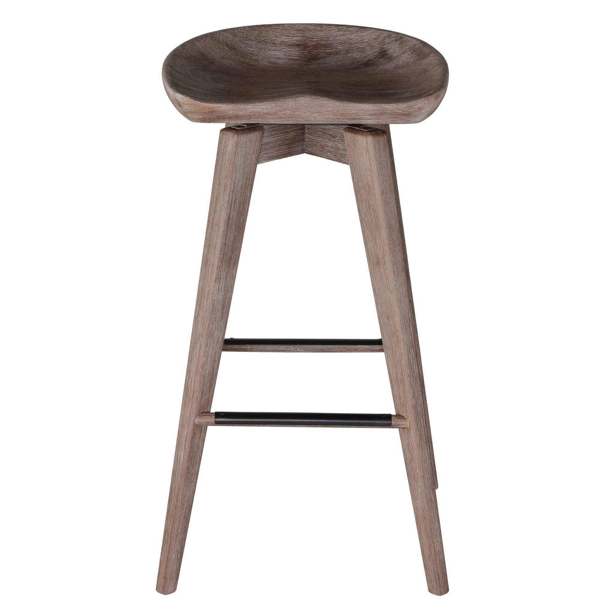 Tiwi Backless Swivel BarStool in Solid Wood, 29" Whitewash Gray