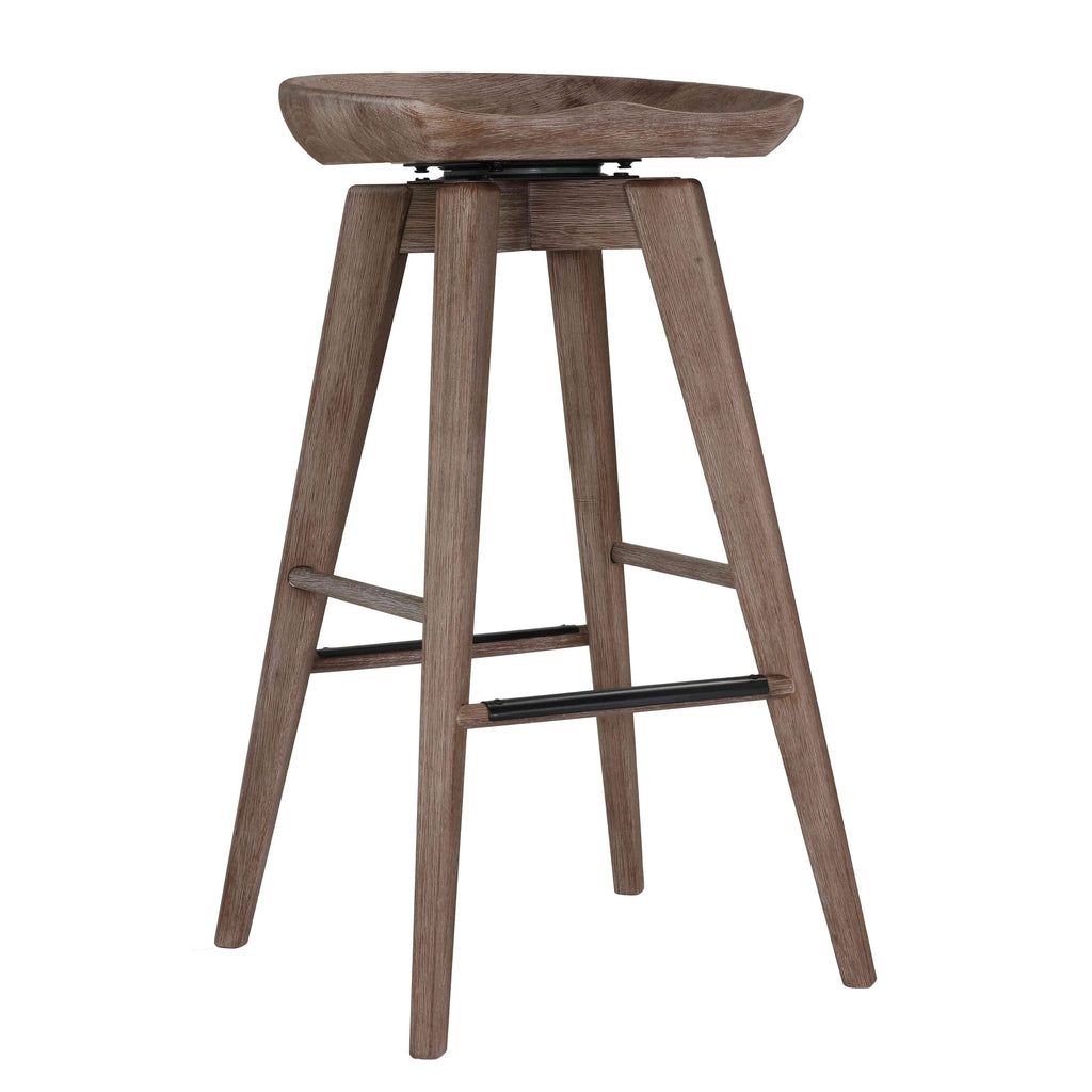 Tiwi Backless Swivel BarStool in Solid Wood, 29" Whitewash Gray