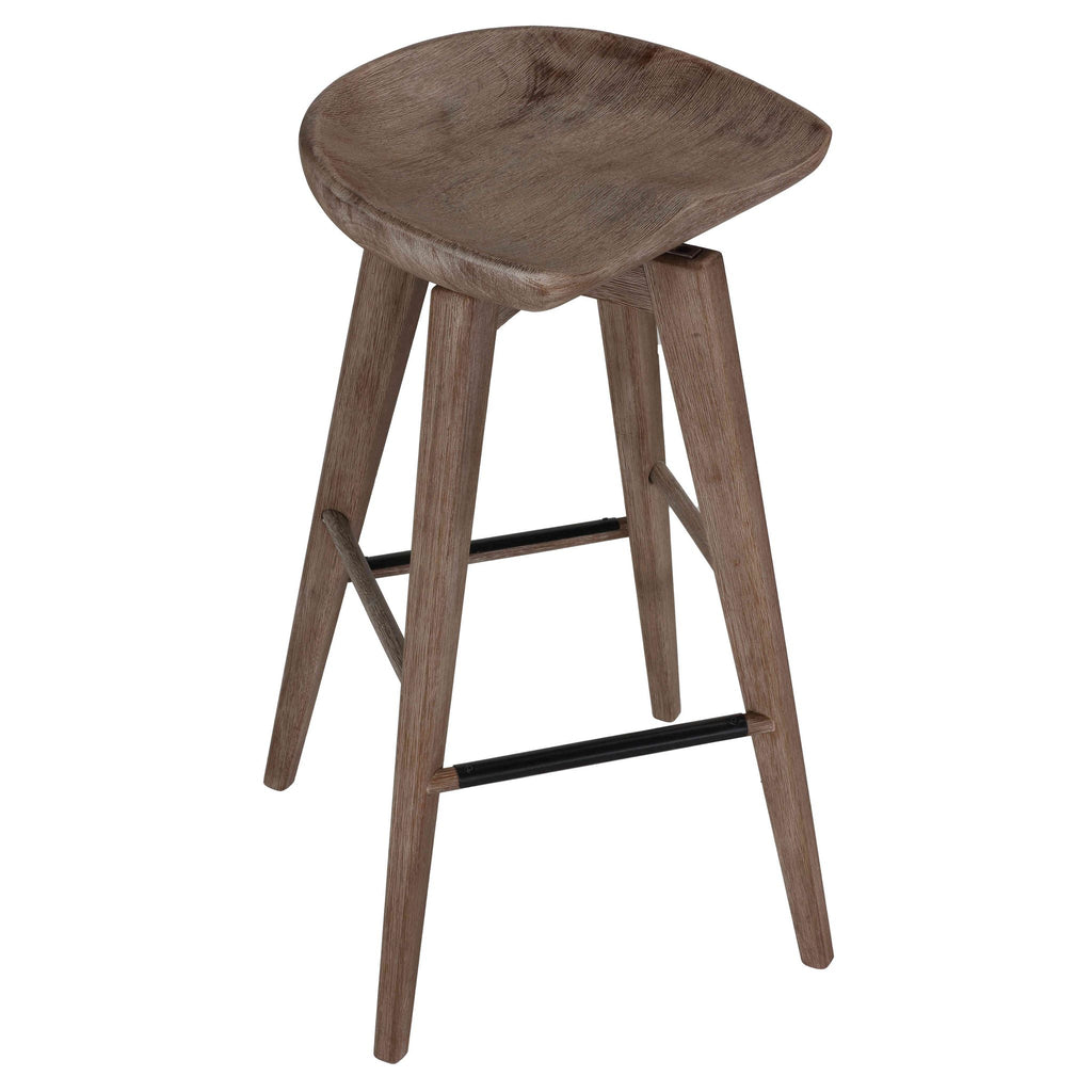 Tiwi Backless Swivel BarStool in Solid Wood, 29" Whitewash Gray