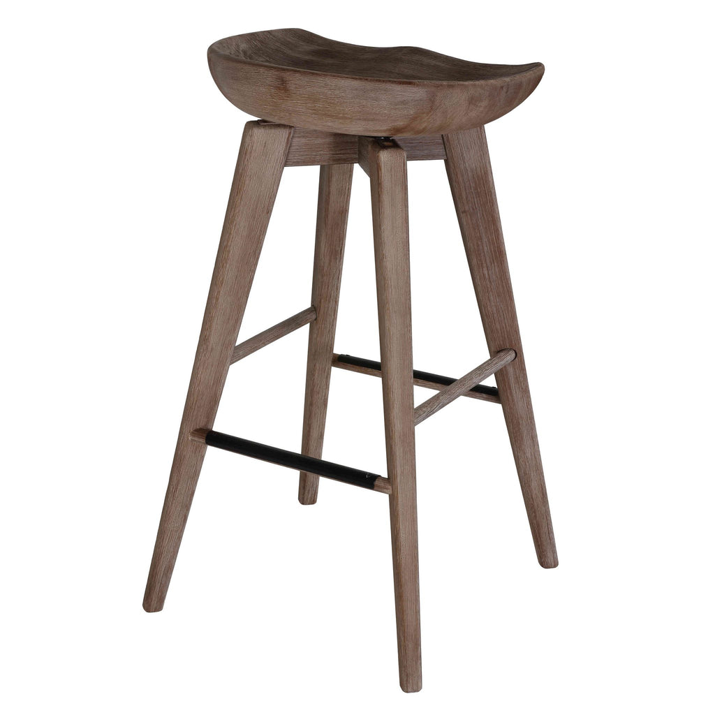 Tiwi Backless Swivel BarStool in Solid Wood, 29" Whitewash Gray