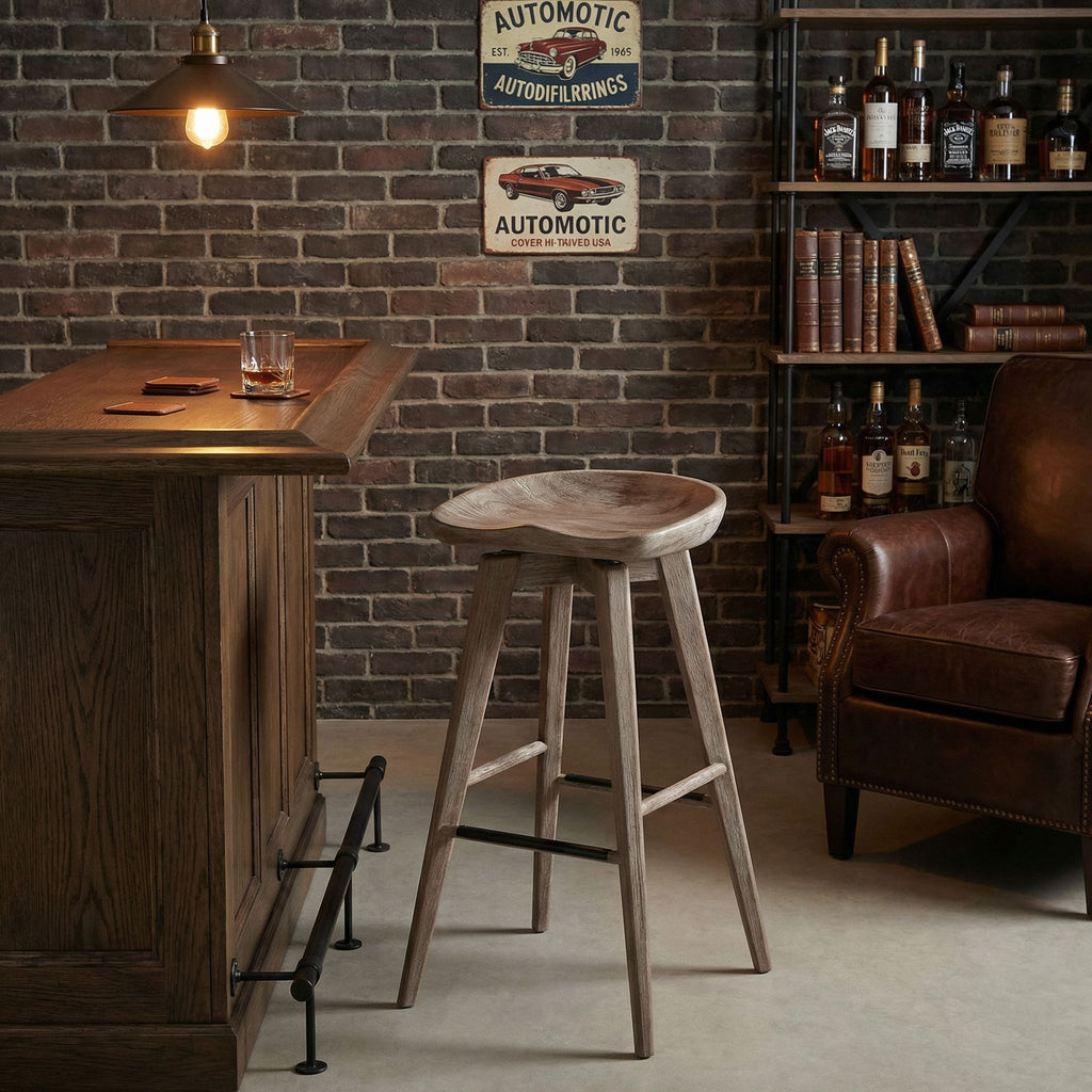 Tiwi Backless Swivel BarStool in Solid Wood, 29" Whitewash Gray