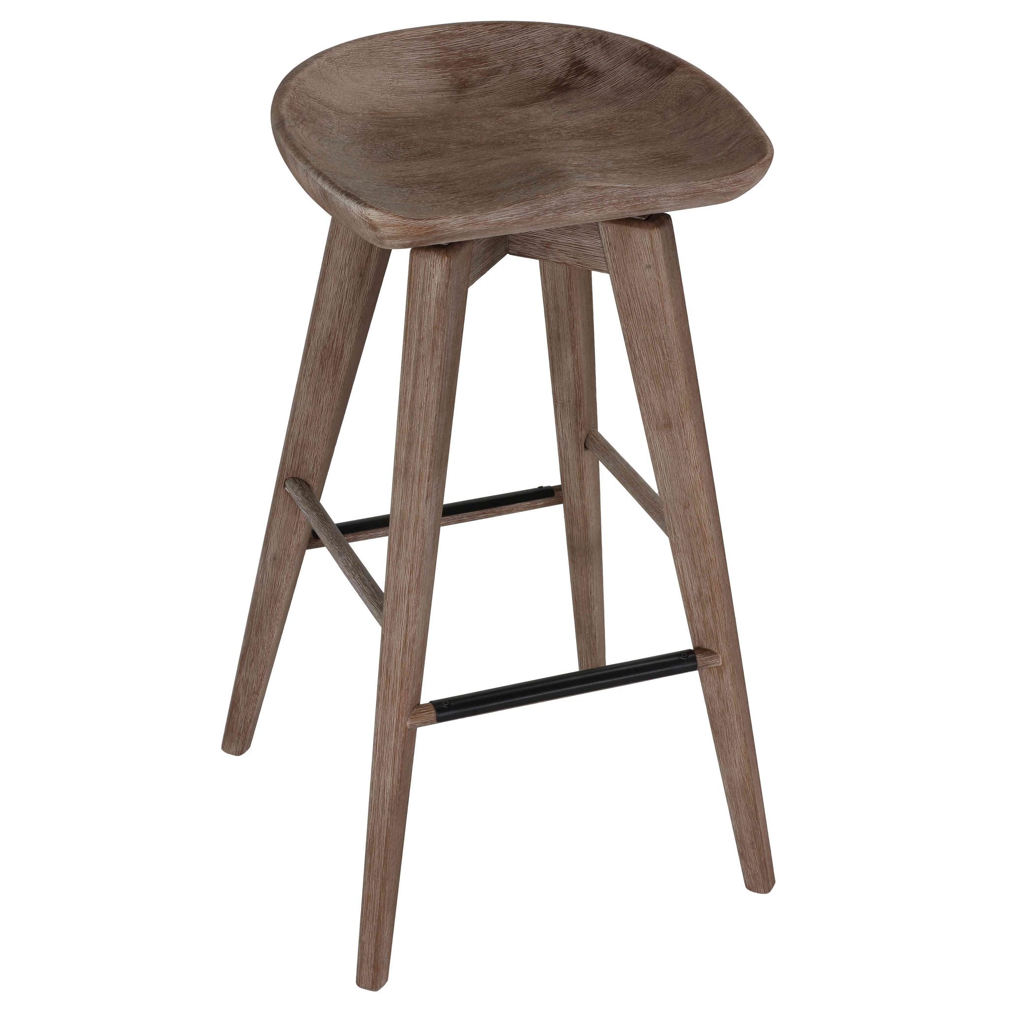 Tiwi Backless Swivel BarStool in Solid Wood, 29" Whitewash Gray
