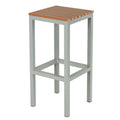 Cortesi Home Lola Aluminum Outdoor Backless Barstool in Poly Resin, Silver/Teak