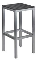 Haven Aluminum Outdoor Backless Barstool in Slate Grey Poly Resin, Brushed Aluminum, 30"