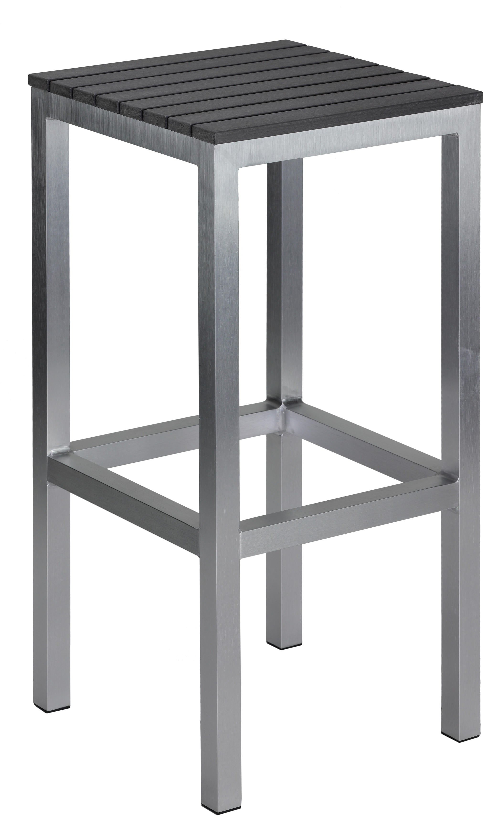 Haven Aluminum Outdoor Backless Barstool in Slate Grey Poly Resin, Brushed Aluminum, 30"