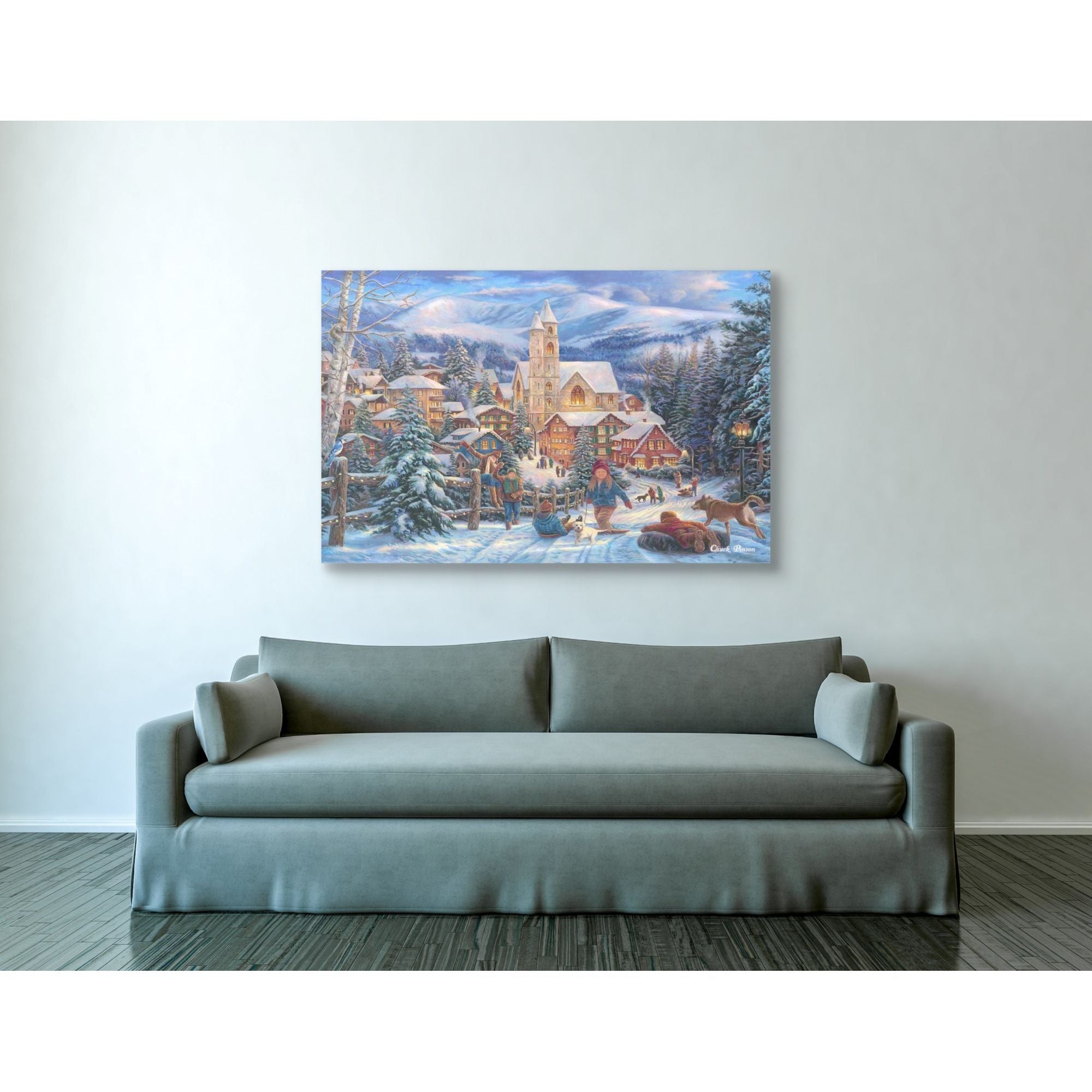 Cortesi Home 'Sledding to Town' by Chuck Pinson, Canvas Wall Art,40x54