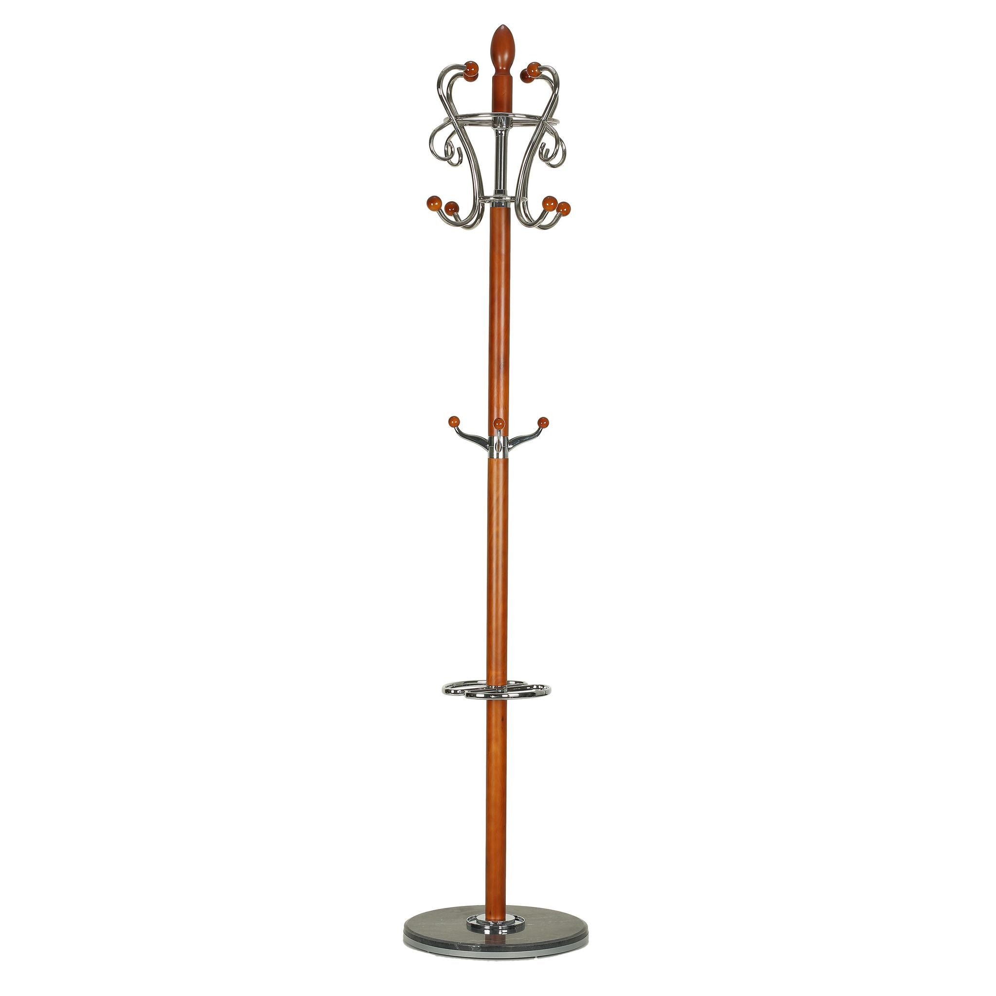 Cortesi Home Crown Dark Six Foot Chrome, Cherry Wood Coat Rack, Dark Marble