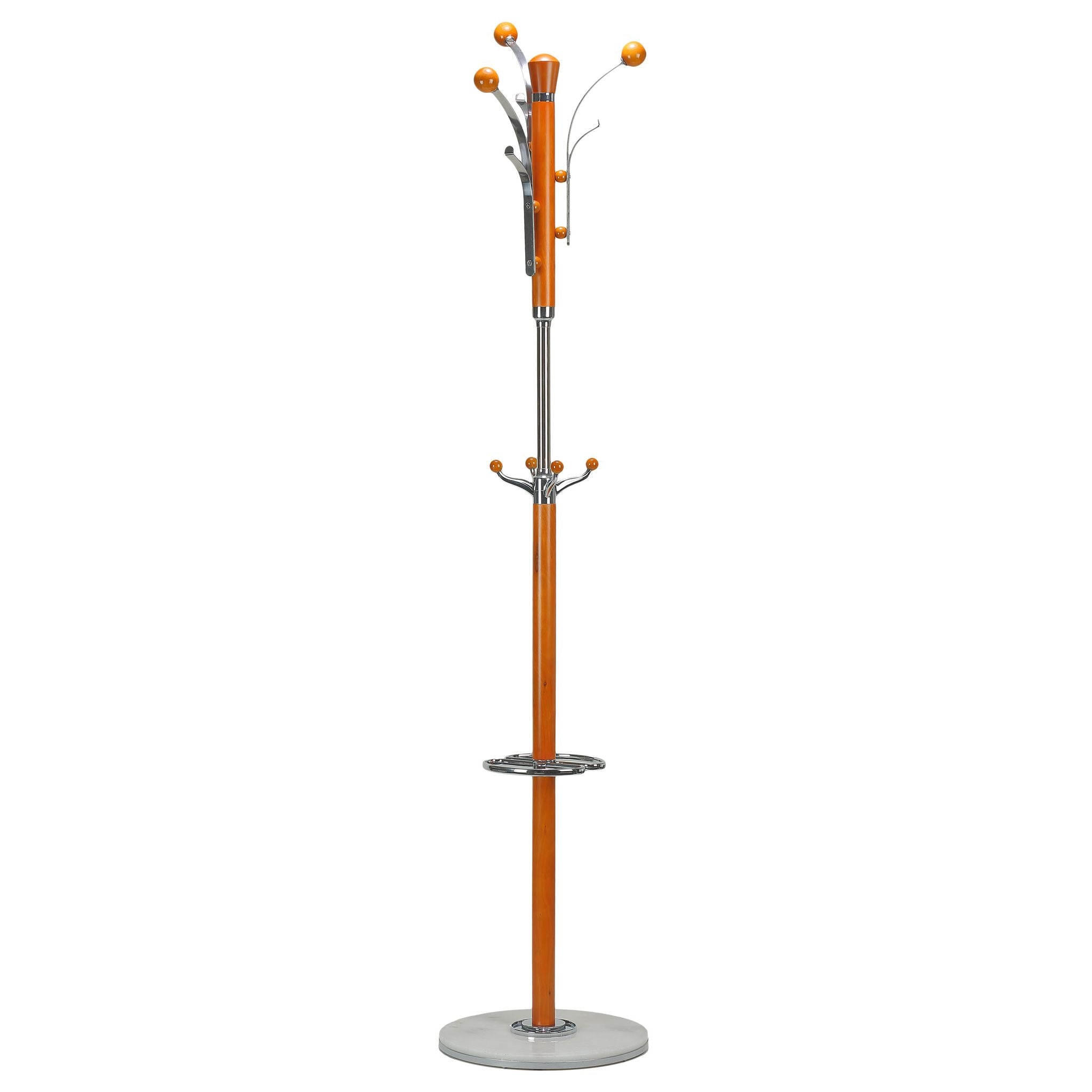 Alpine Light  Chrome and Natural Wood Coat Rack, Light Marble