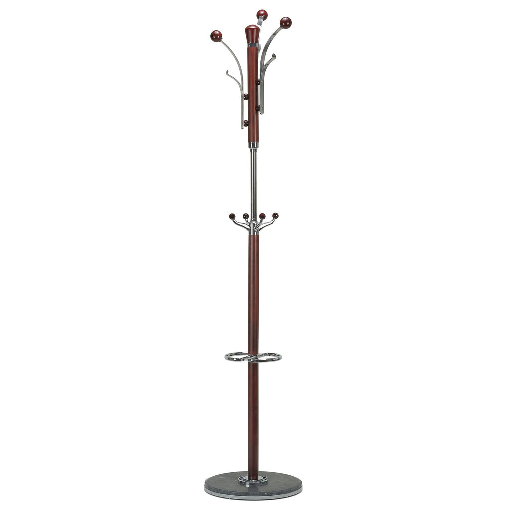 Alpine Dark Chrome and Red Wood Coat Rack, Dark Marble