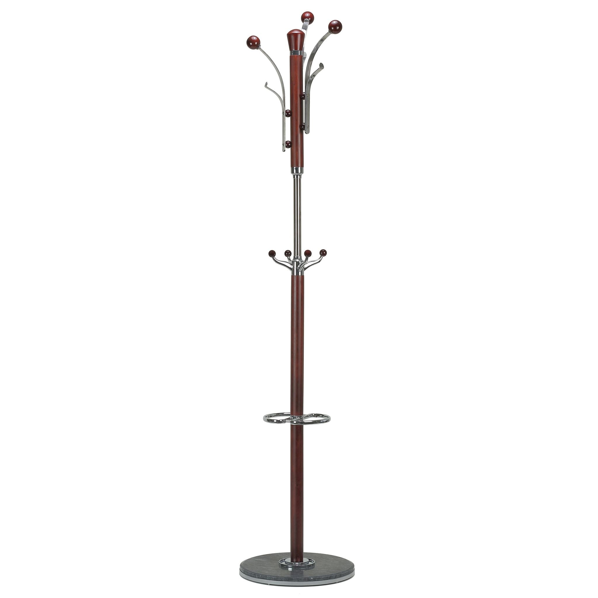 Alpine Dark Chrome and Red Wood Coat Rack, Dark Marble