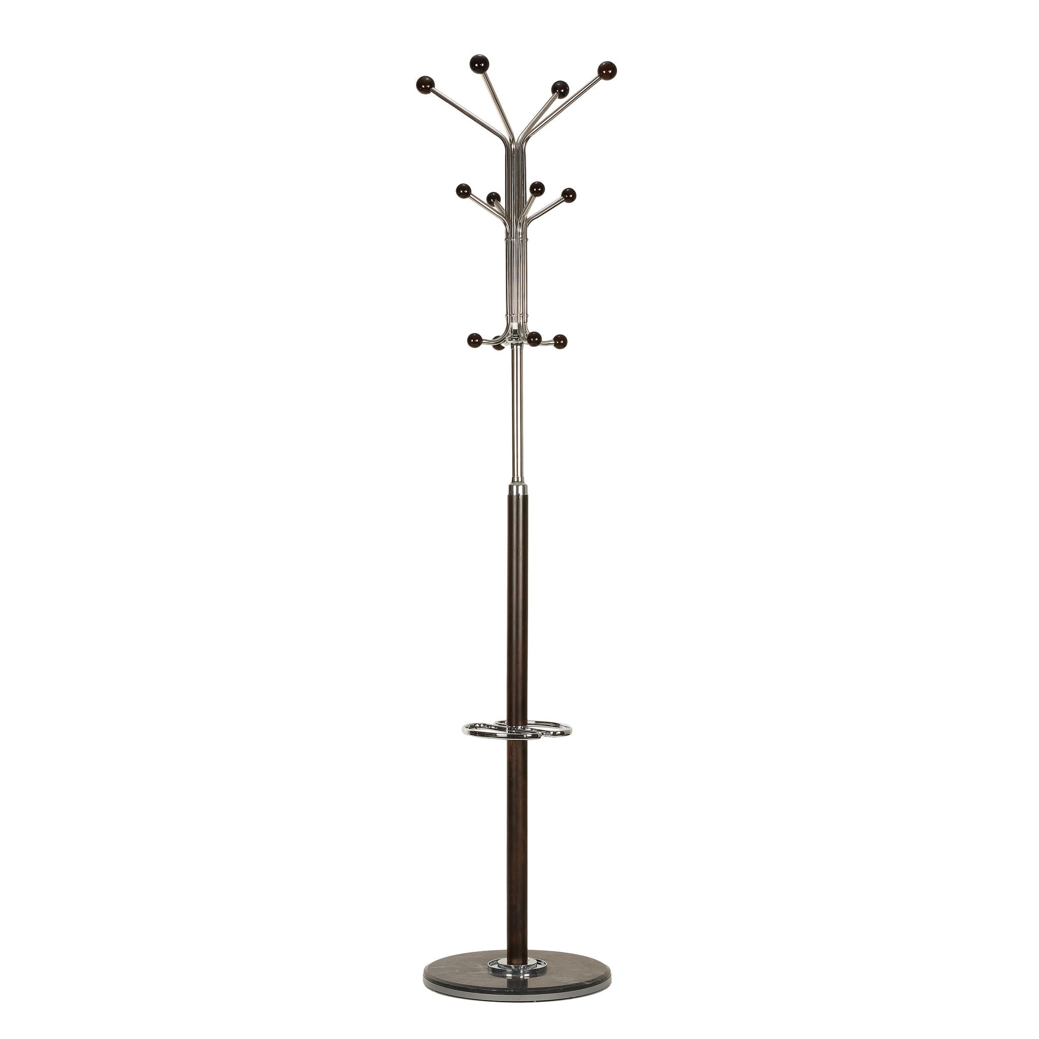 Centi Dark Six Foot Chrome, Walnut Wood Coat Rack, Dark Marble