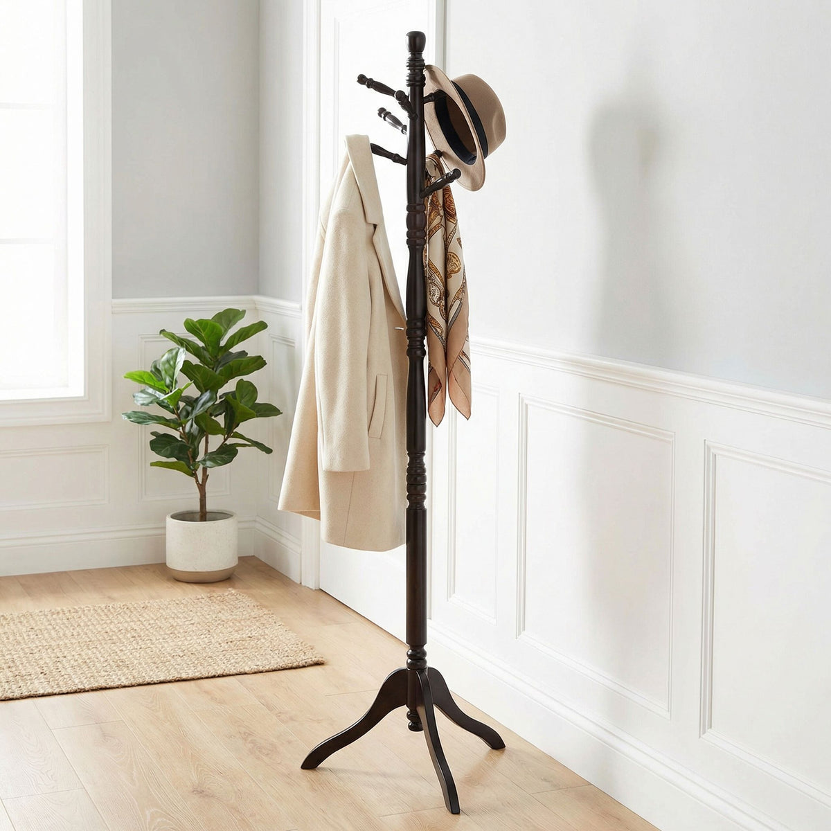 Ross Wooden Swivel Coat Rack, Walnut