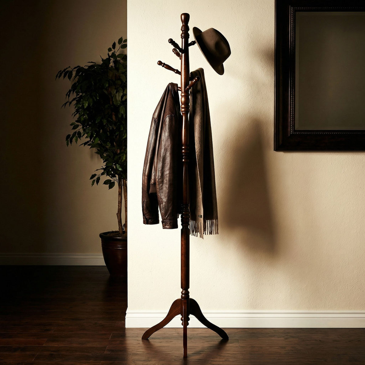 Ross Wooden Swivel Coat Rack, Walnut