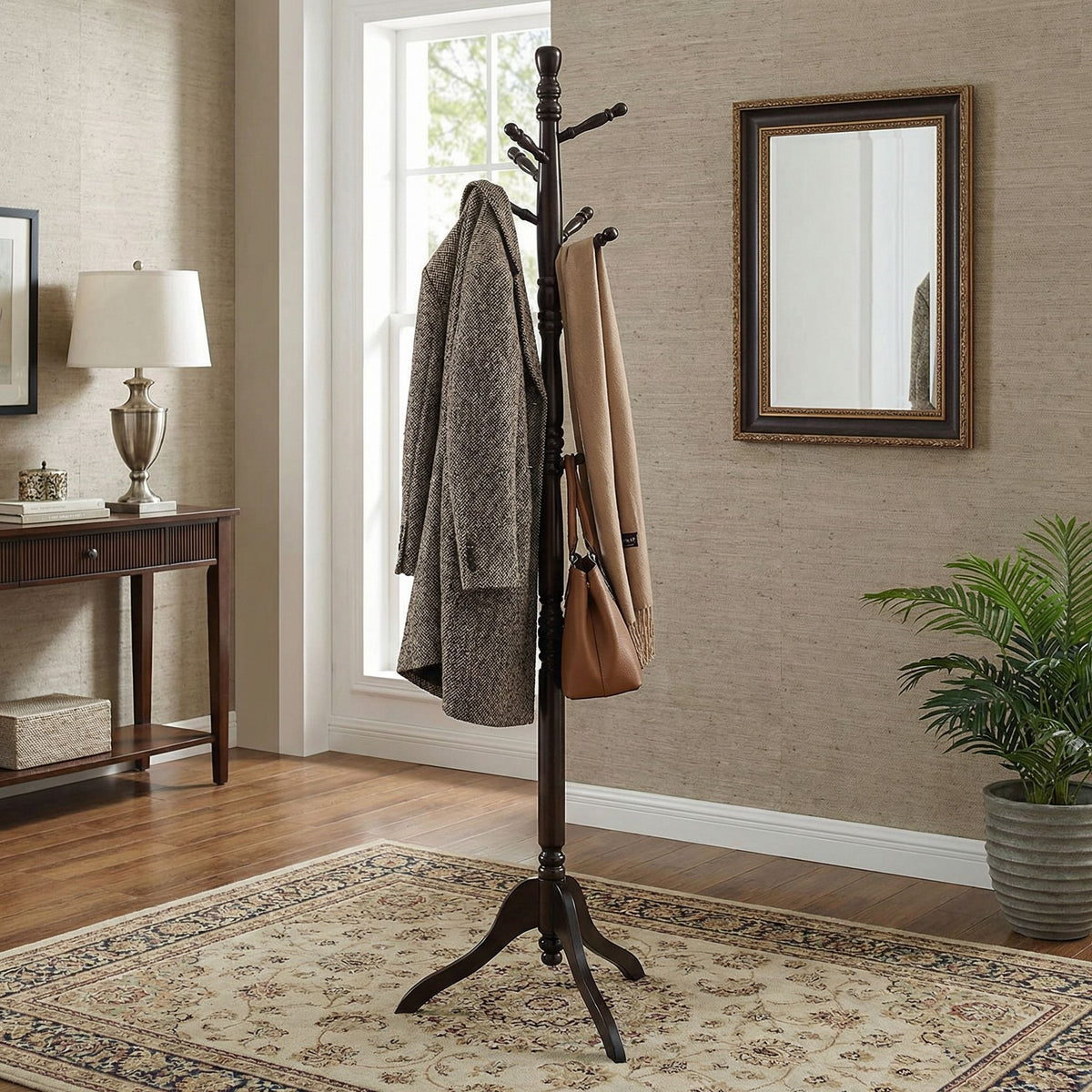 Ross Wooden Swivel Coat Rack, Walnut