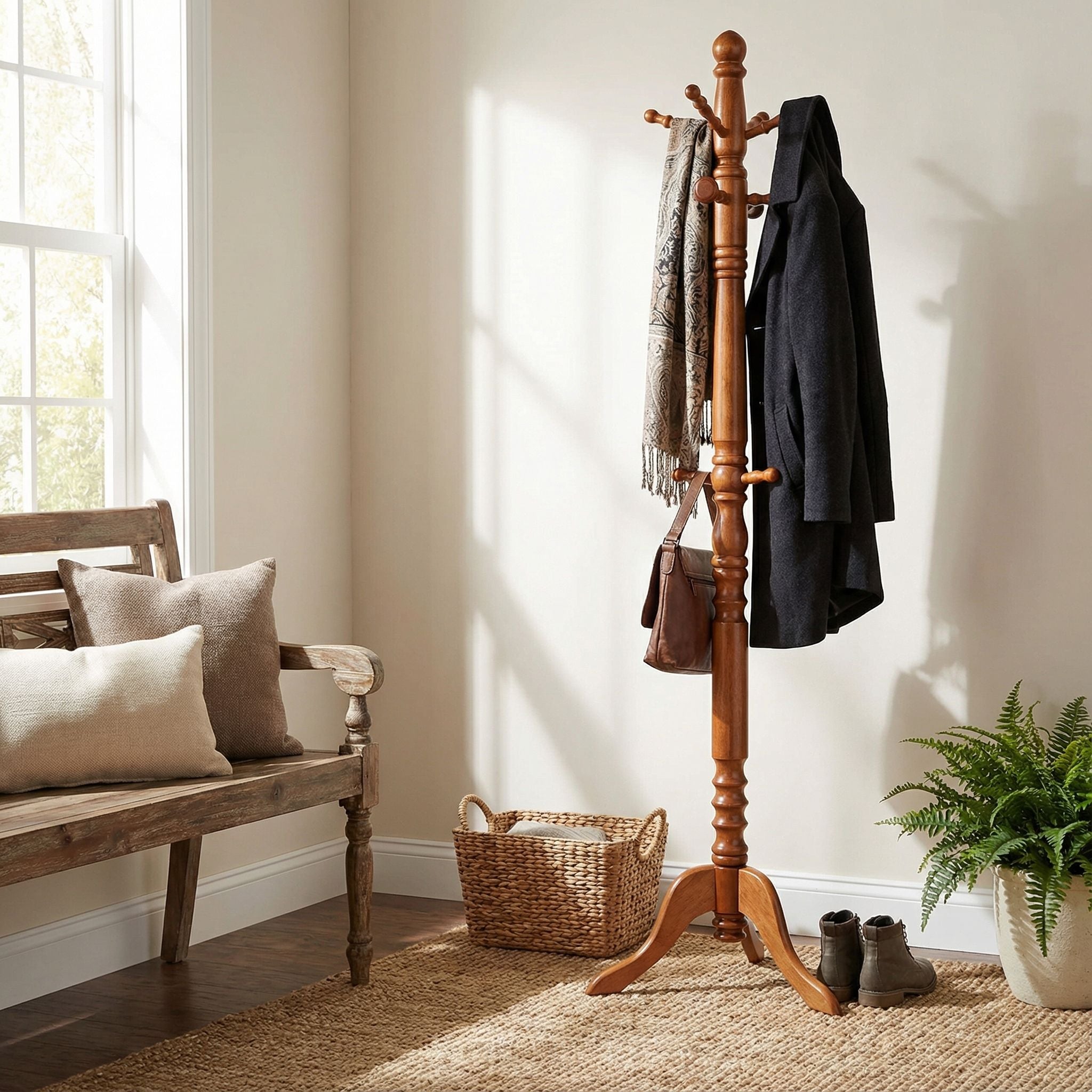Rachel Wooden Swivel Coat Rack, Oak