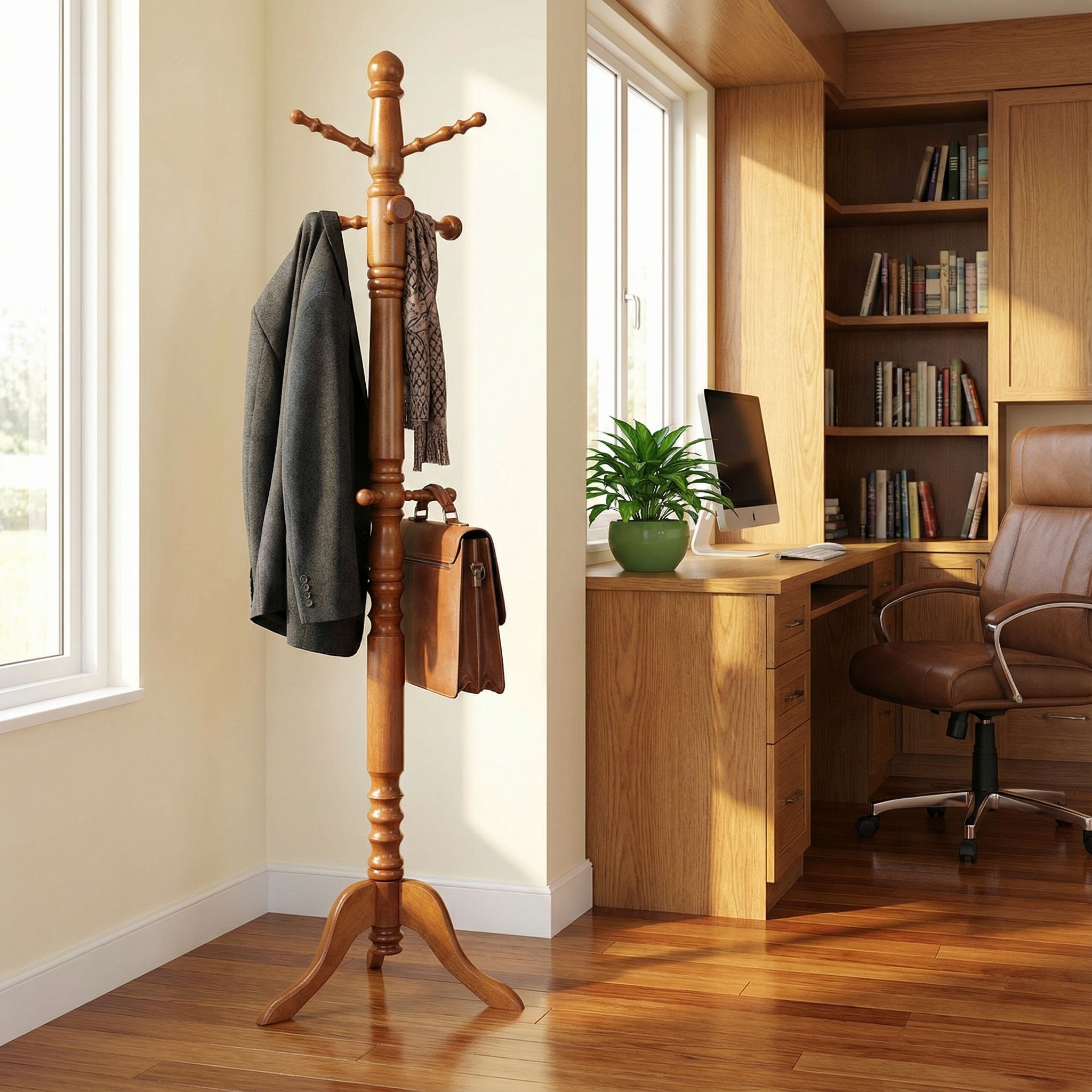 Rachel Wooden Swivel Coat Rack, Oak