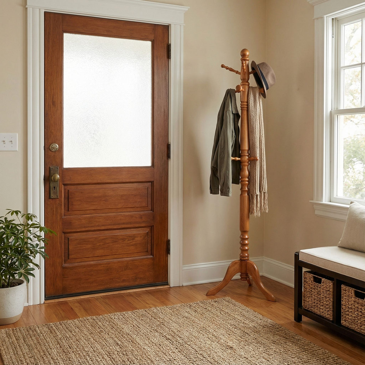 Rachel Wooden Swivel Coat Rack, Oak