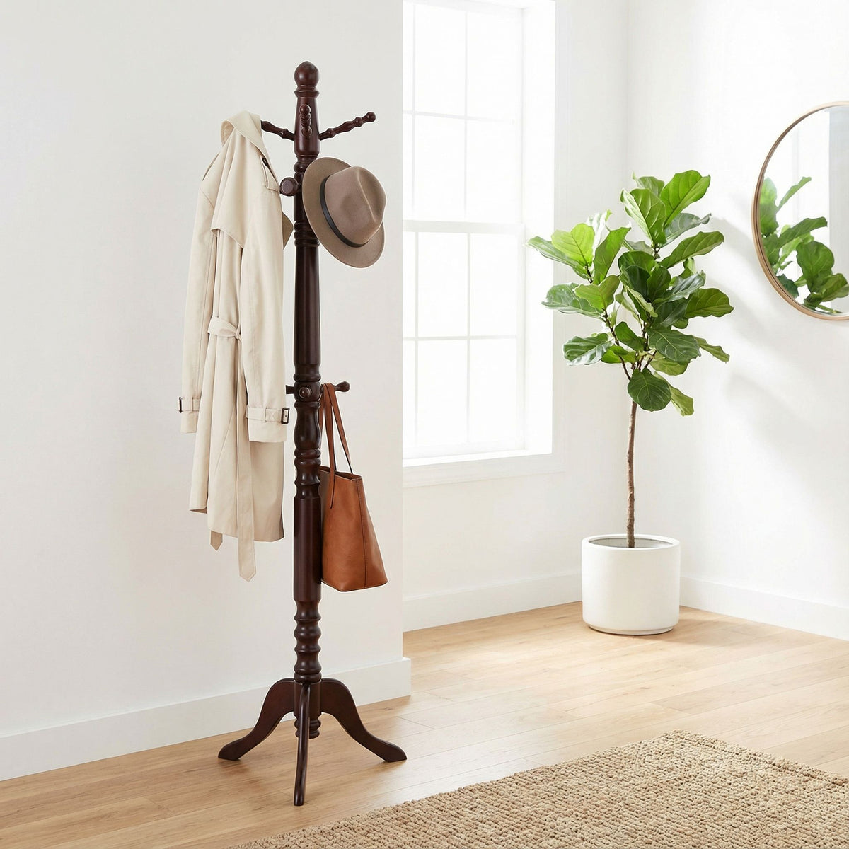 Rachel Wooden Swivel Coat Rack, Mahogany