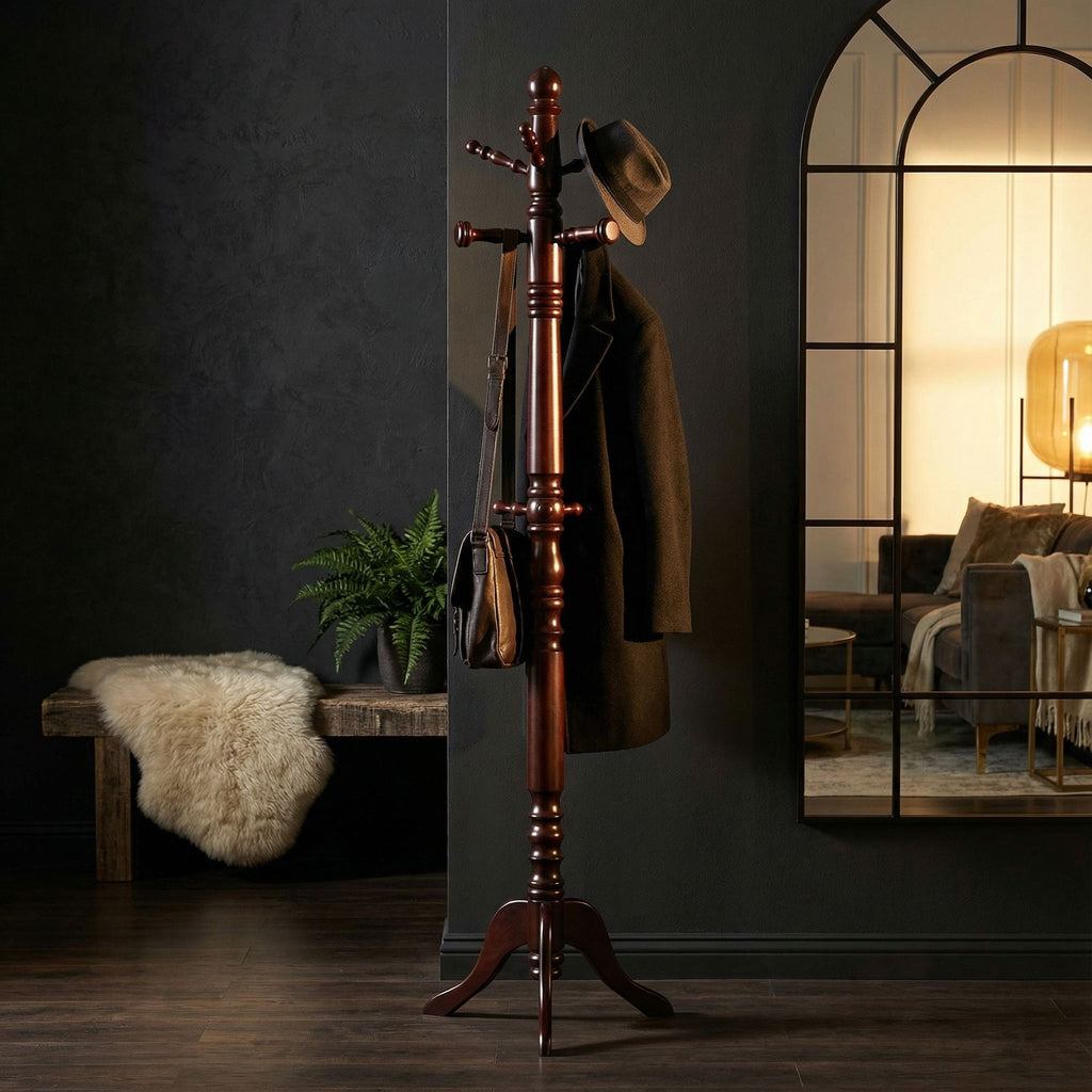 Rachel Wooden Swivel Coat Rack, Mahogany