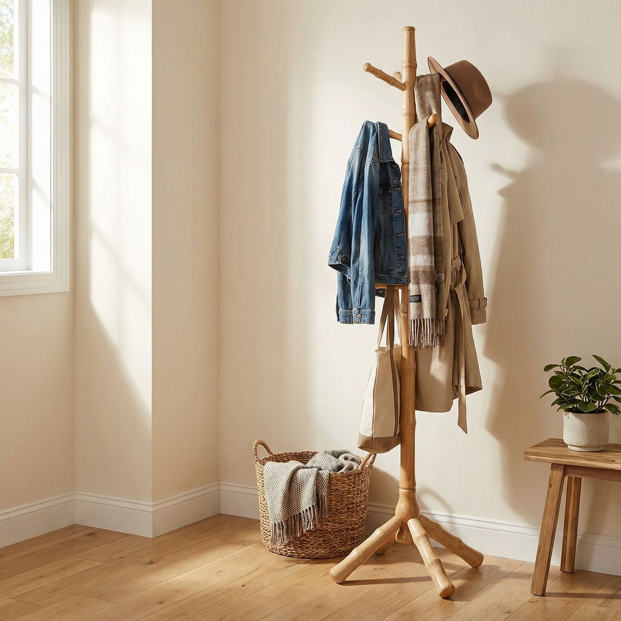 Monica Wooden Coat Rack, Natural