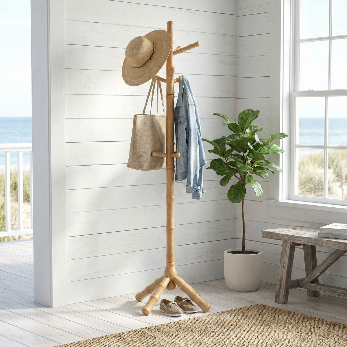 Monica Wooden Coat Rack, Natural
