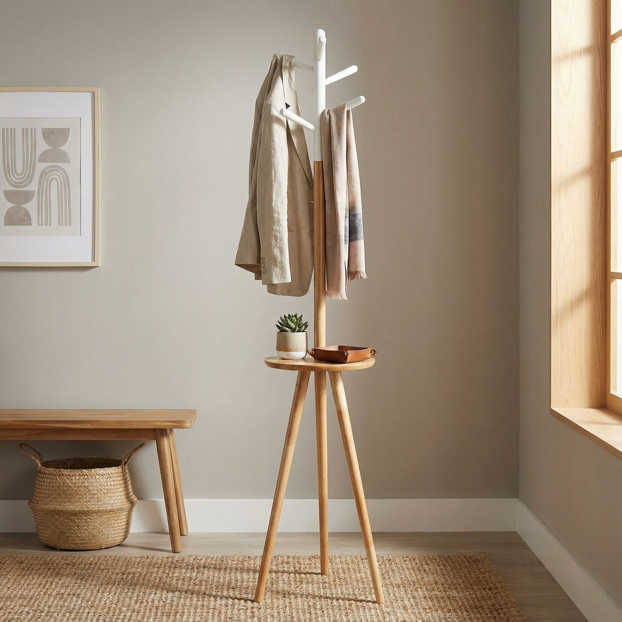 Joey Coat Rack with Shelf, Natural