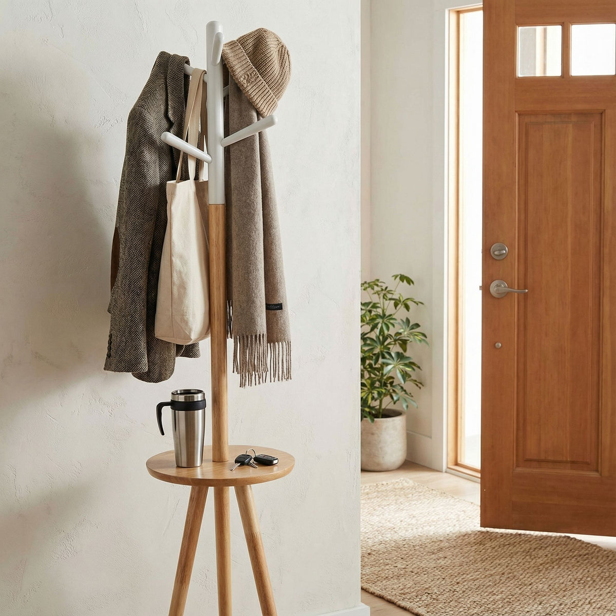 Joey Coat Rack with Shelf, Natural